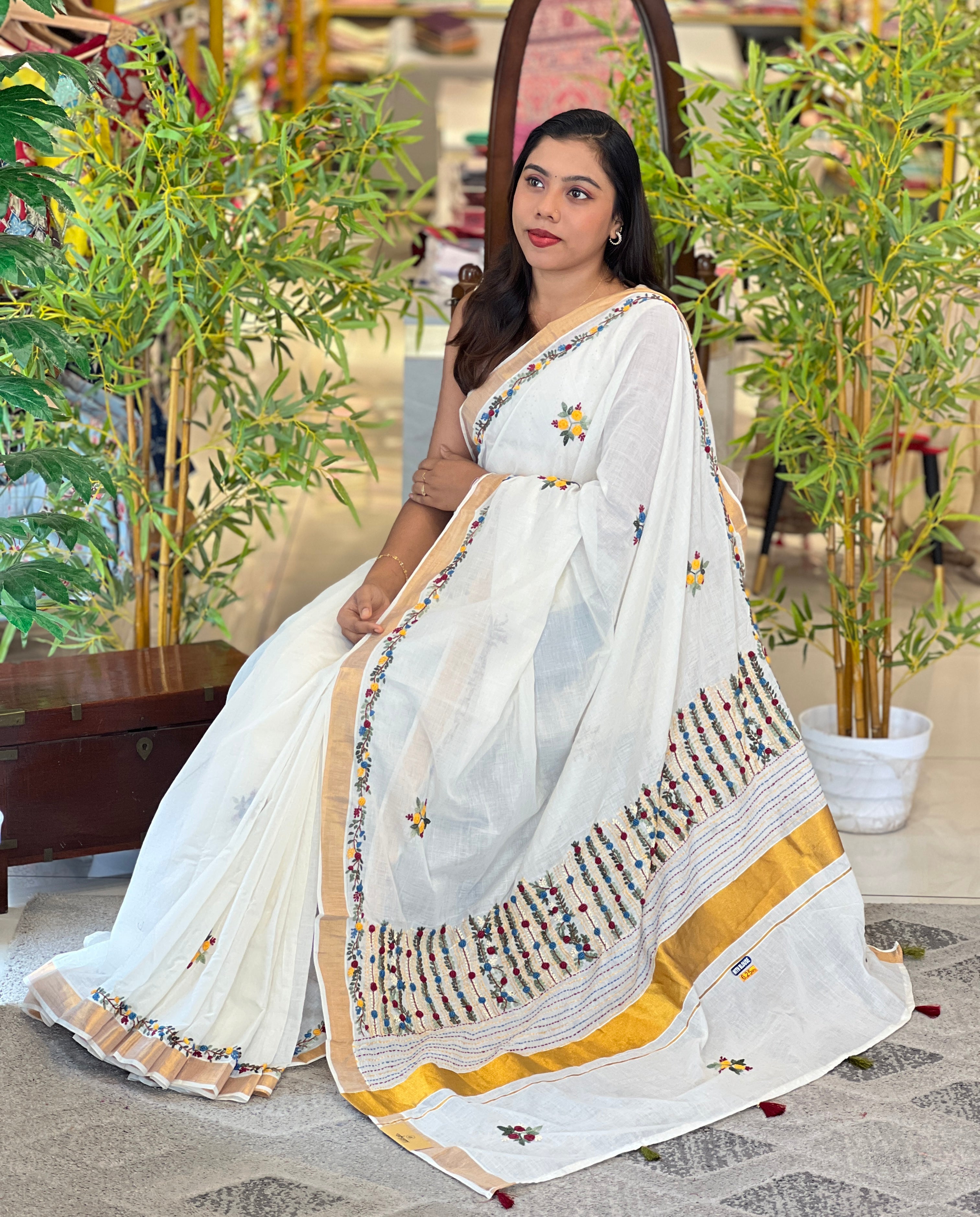 Hand Work Embroidered Linen Saree |RP804
