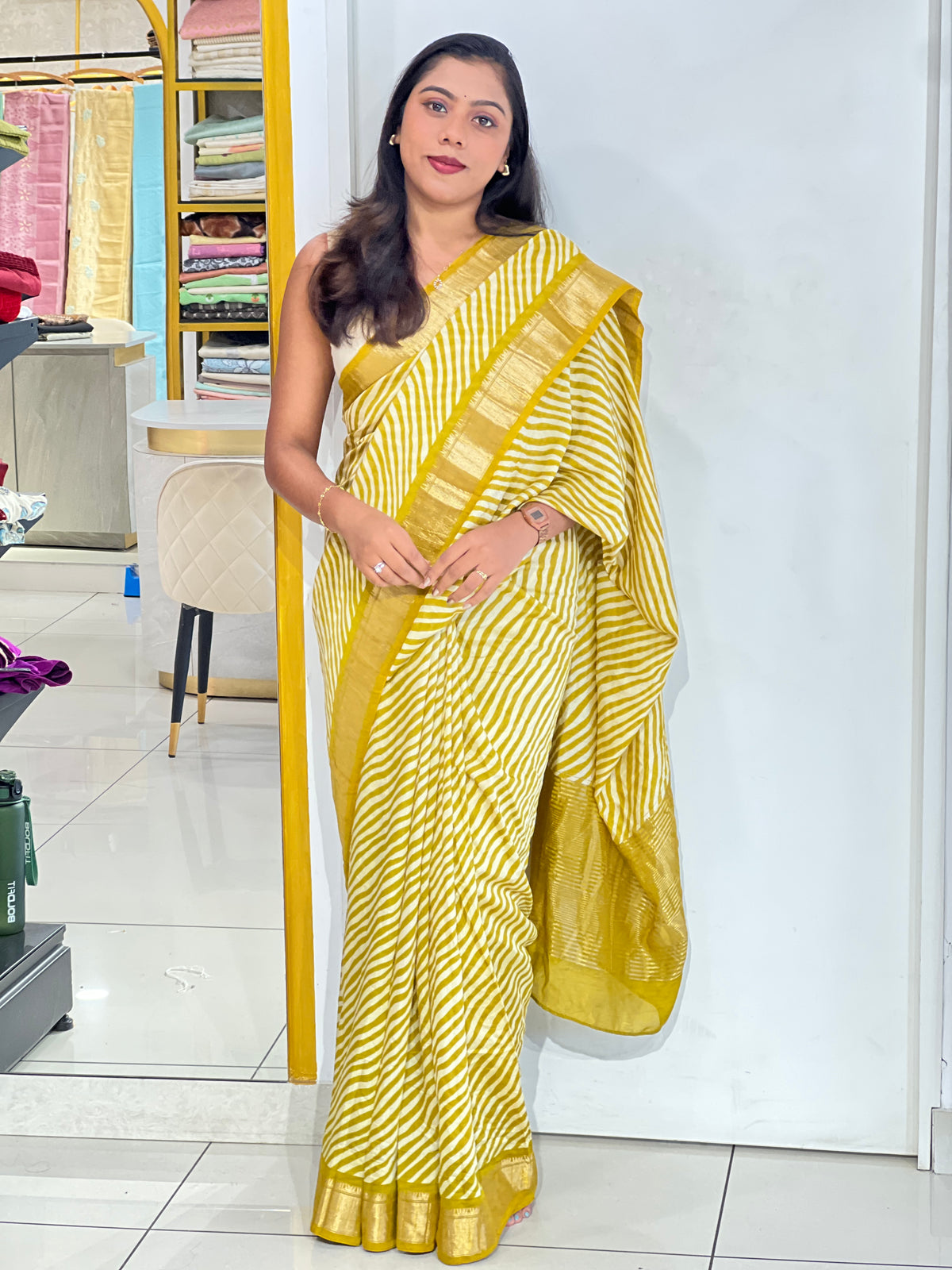 Horizontal Stripe Pattern  Assam Silk Saree | AHD2003