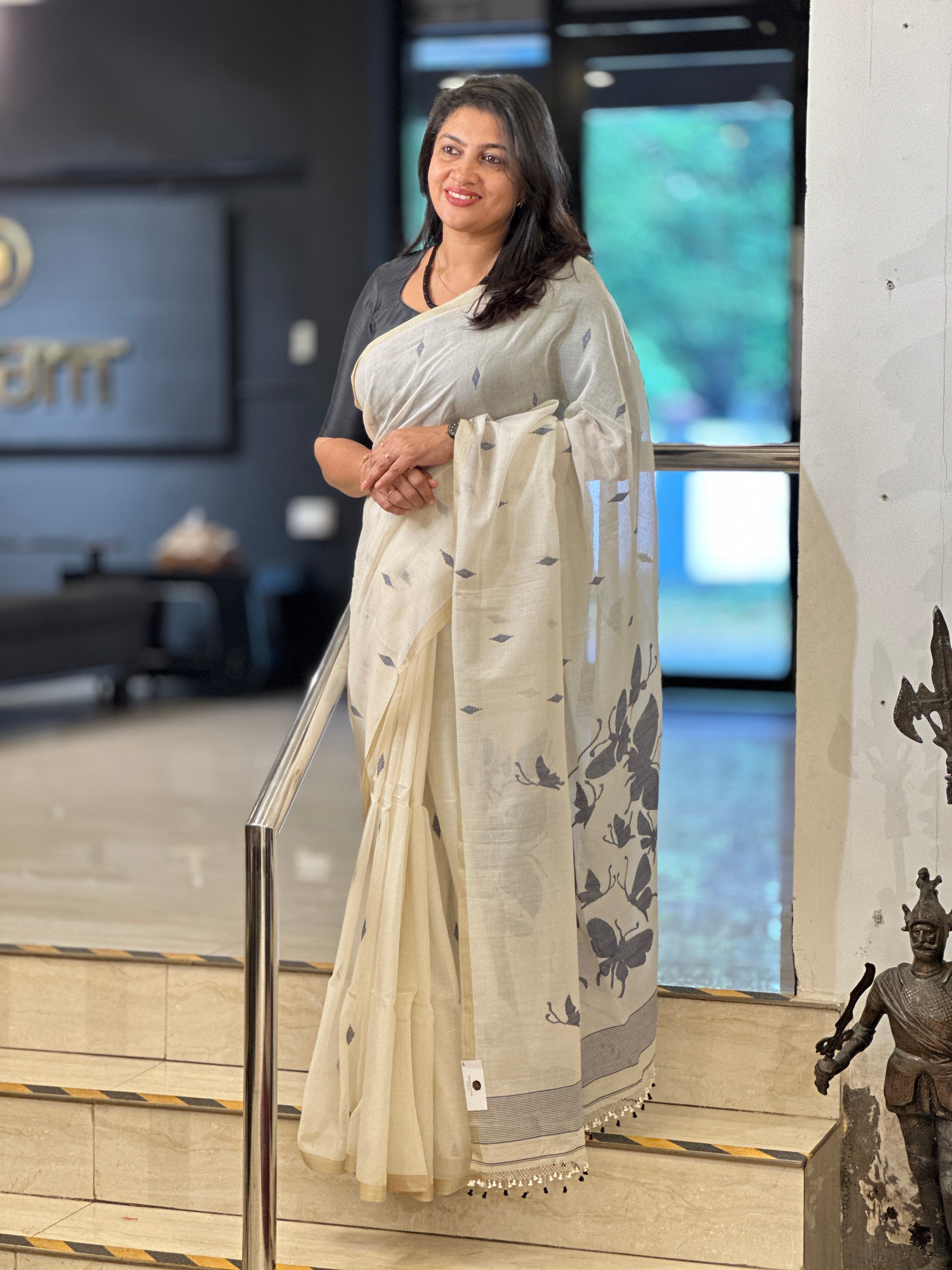 Jamdani Woven Traditional Handloom Dhaka Cotton Saree | AYD188