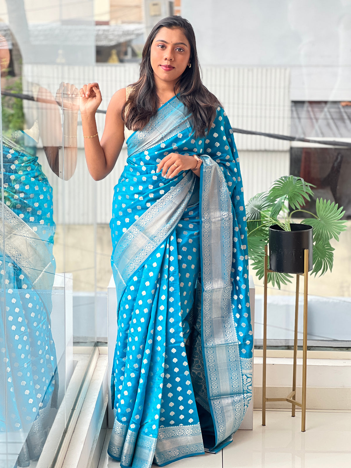 Silver Zari Buta Pattern  Semi Silk Saree  | AHD2007
