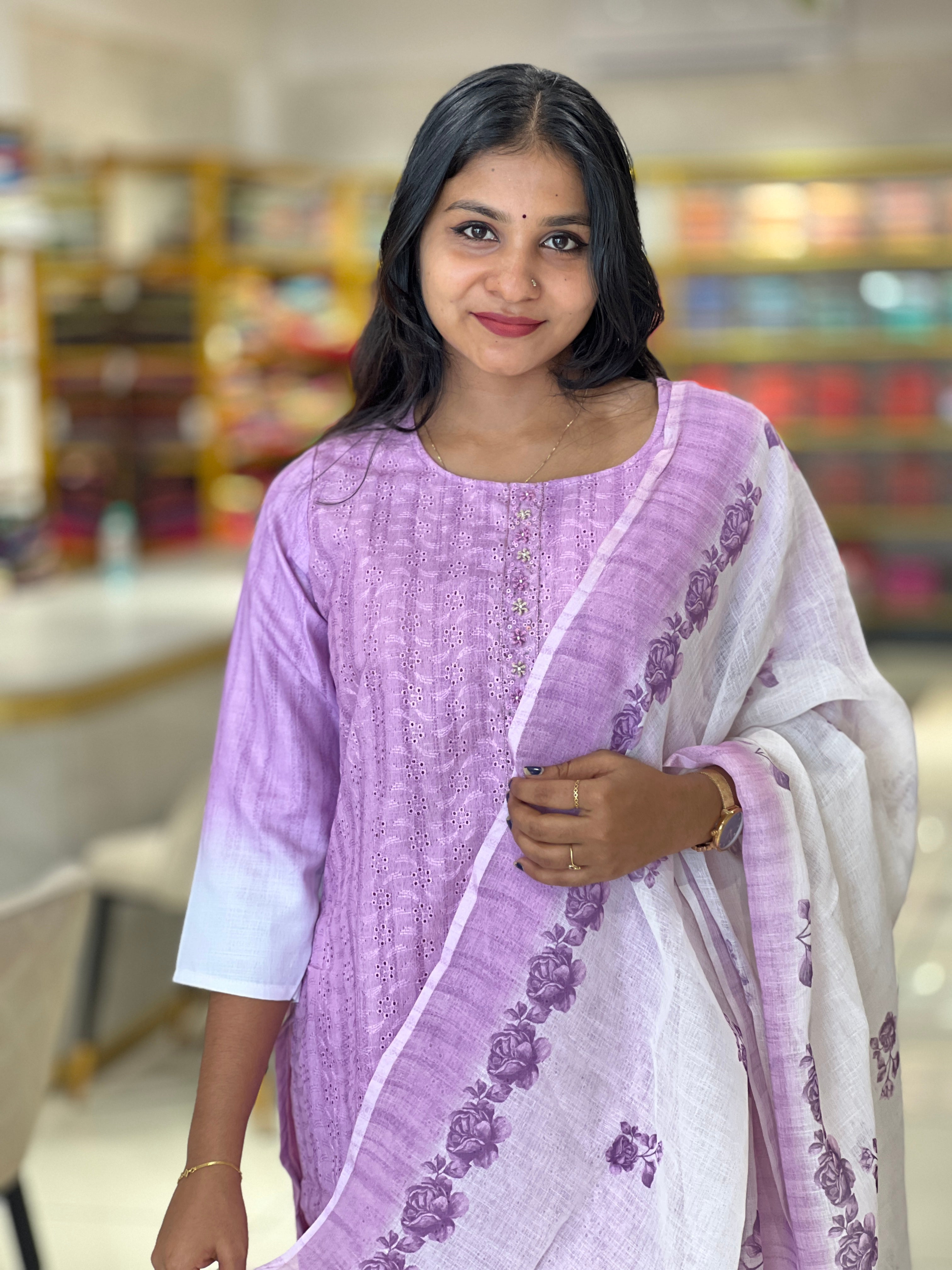 Embroidery & Hakoba Detailed Cotton Kurta Set | VFD133