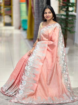 Cutwork & Floral Embroidered Crushed Organza Saree | SUN261