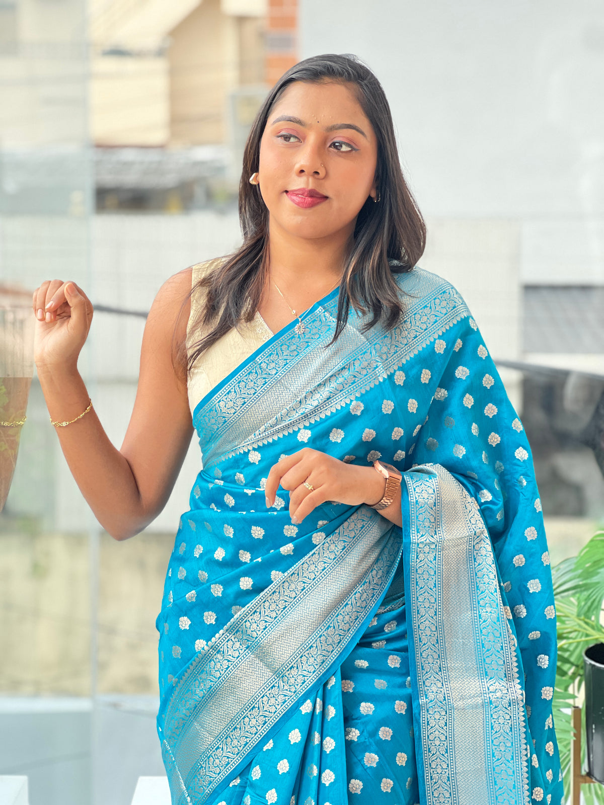 Silver Zari Buta Pattern  Semi Silk Saree  | AHD2007