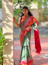 Traditional Embroidery Pattern Bhagalpuri Linen Saree | NHH196