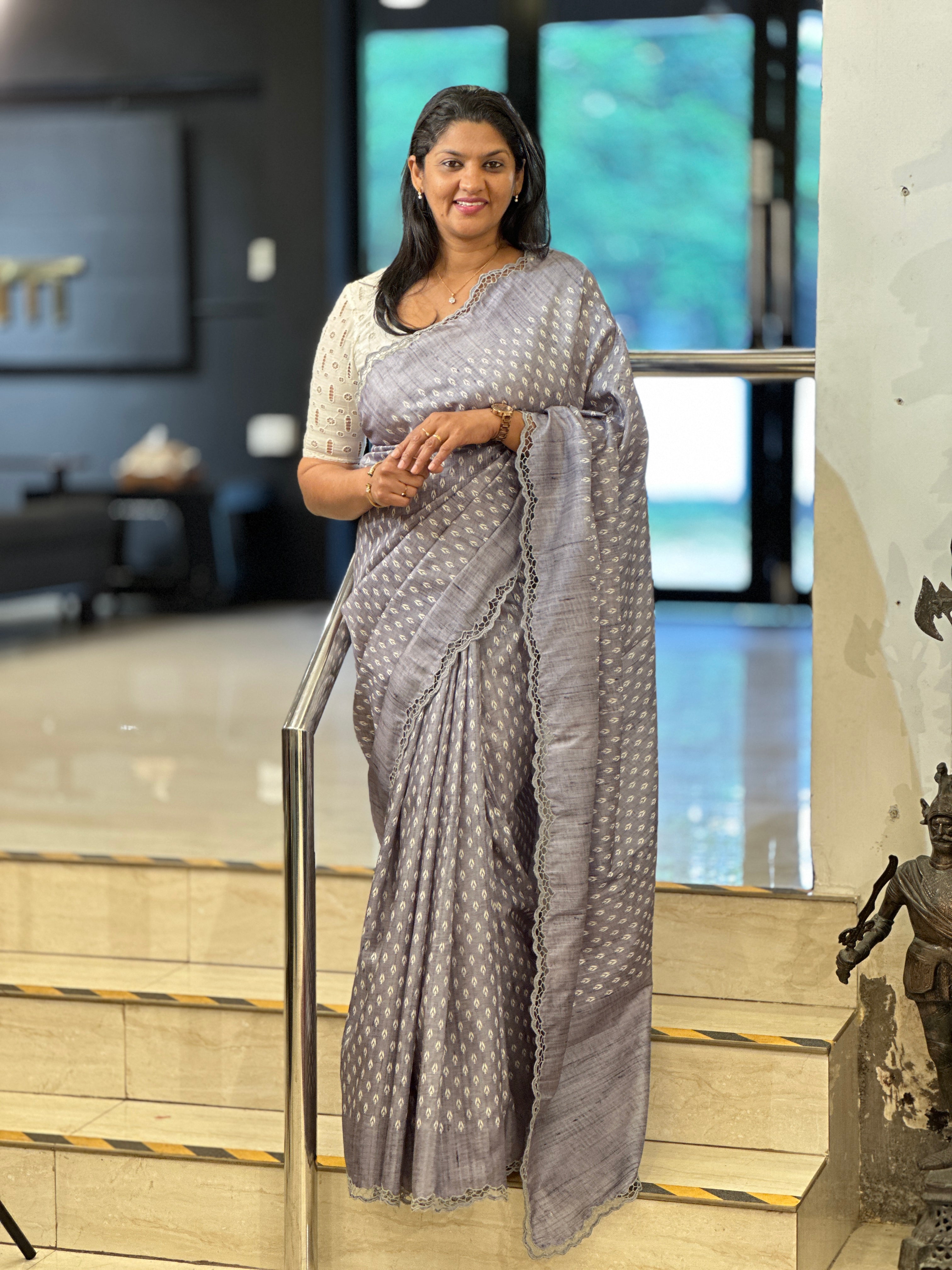 Digital Print With Twine Cut Work Detailed Semi Tussar Saree | TC433