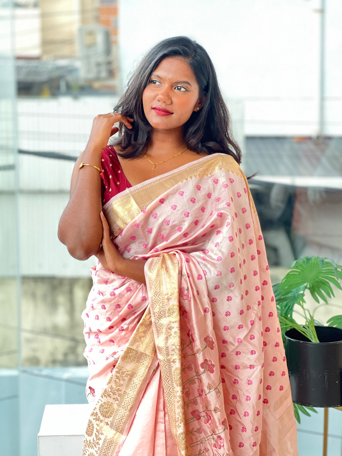 Machine Embroidered Semi Tussar Saree | AHD2002