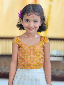 Brocade Patterned Handloom Banarasi Katan Unstitched Top & Skirt | ONK102