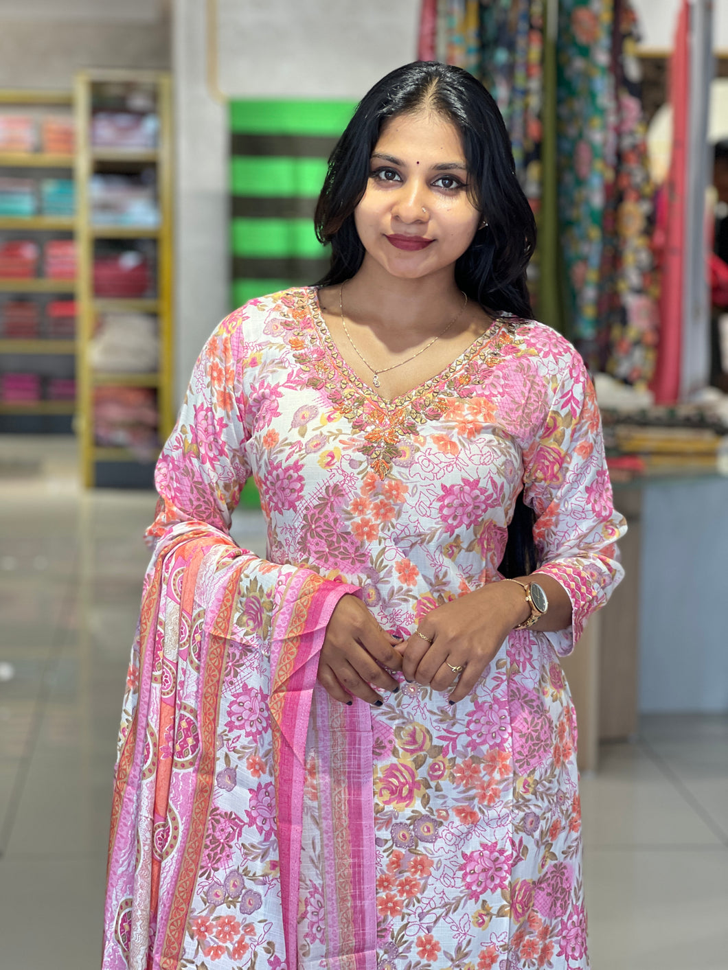Print & Mirror Detailed Cotton Blend Kurta Set | YOC102