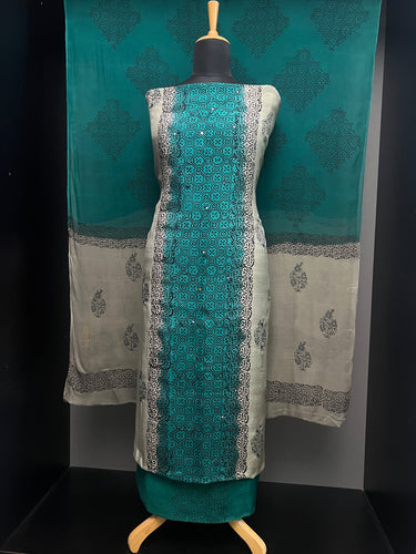 Print With Nalgonda Mirror Detailed Muslin Silk Salwar Set | SF1186
