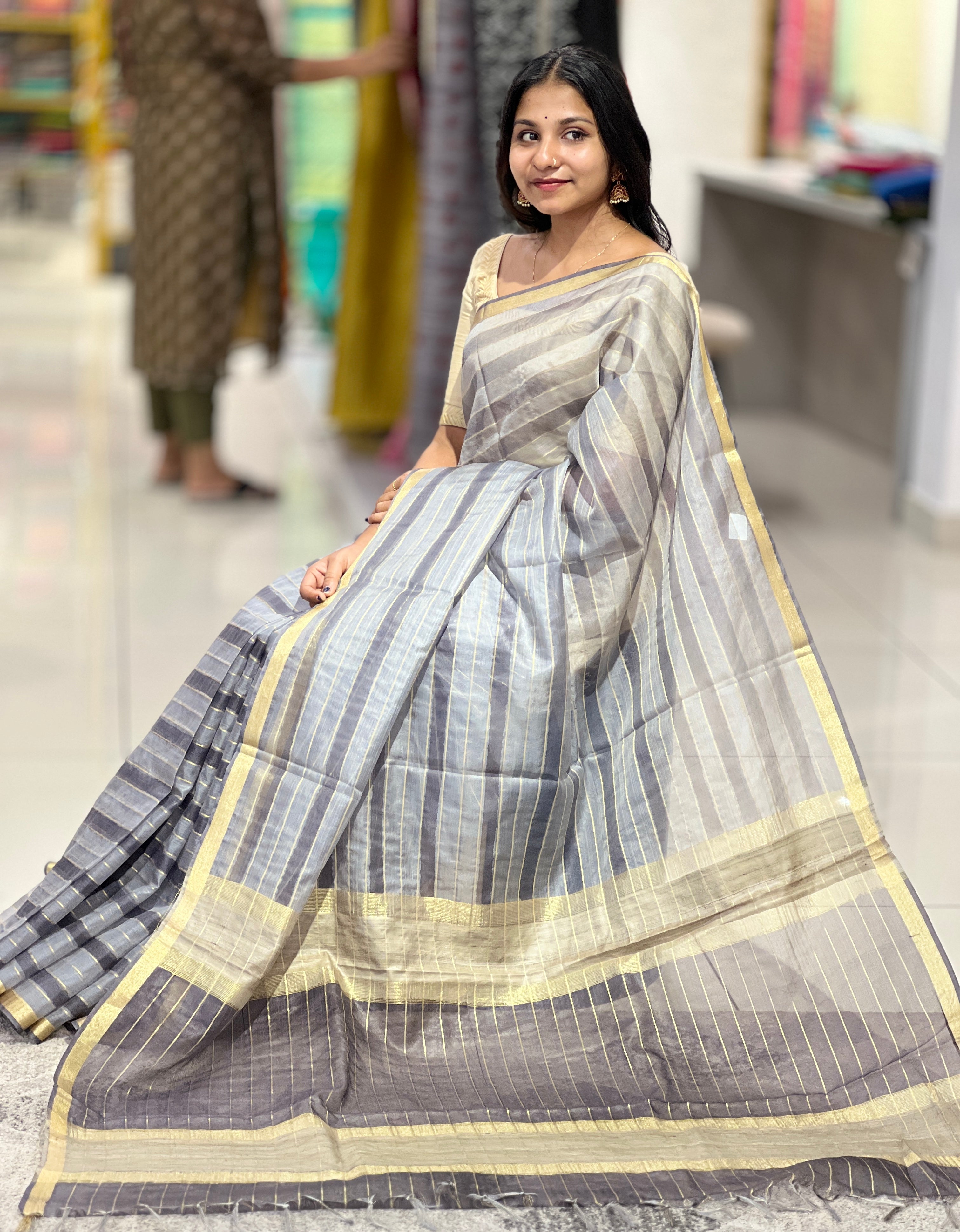 Stripe Weave Organza Saree |  ACT669