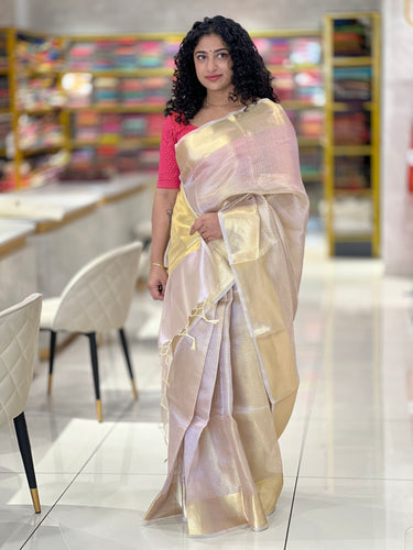 Golden Zari Check Pattern  Tissue Organza Saree | NN234