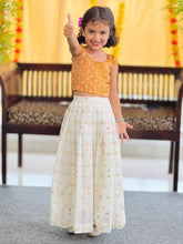 Brocade Patterned Handloom Banarasi Katan Unstitched Top & Skirt | ONK102