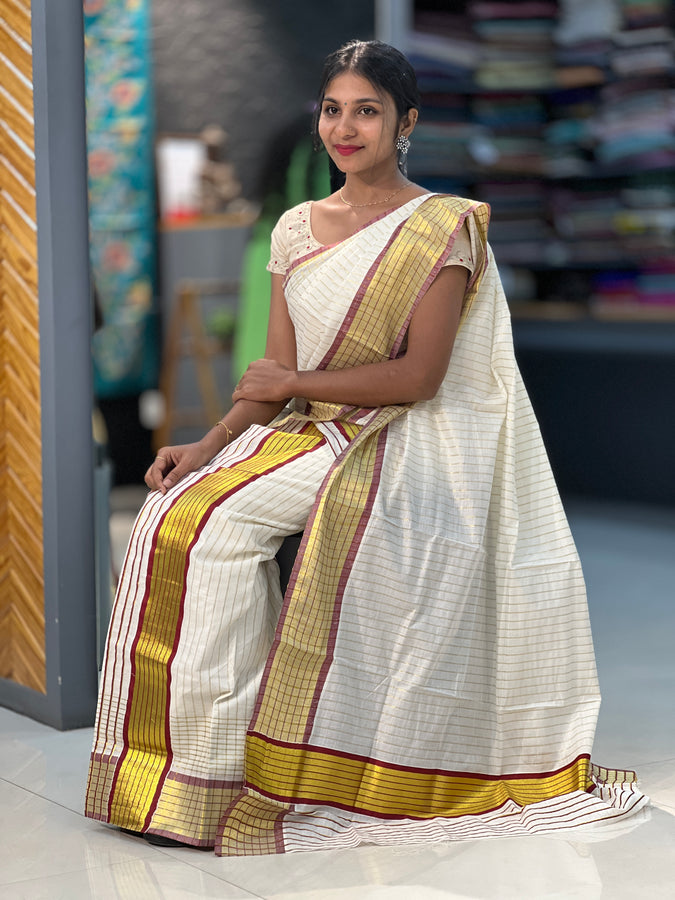Stripe Weaving Kerala Cotton Set Mundu | GAT263