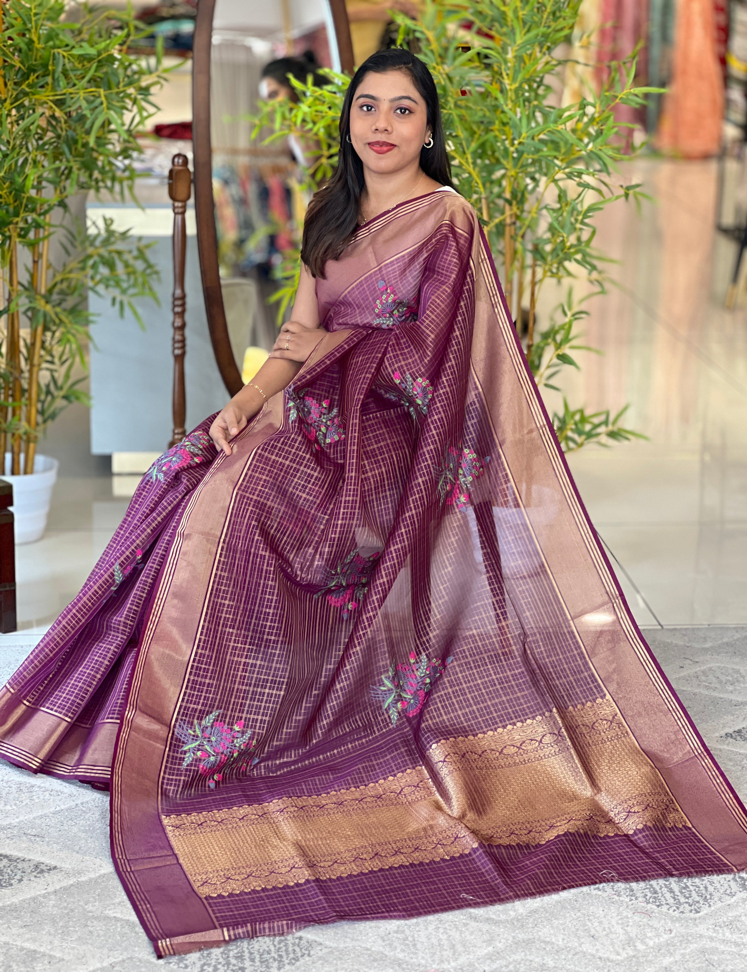 Golden Zari Weaving & Multicolour Thread Embroidered Banarasi Silk Saree |NN494