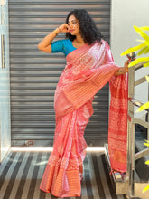 Block Printed Bhagalpuri Linen Saree | SK404