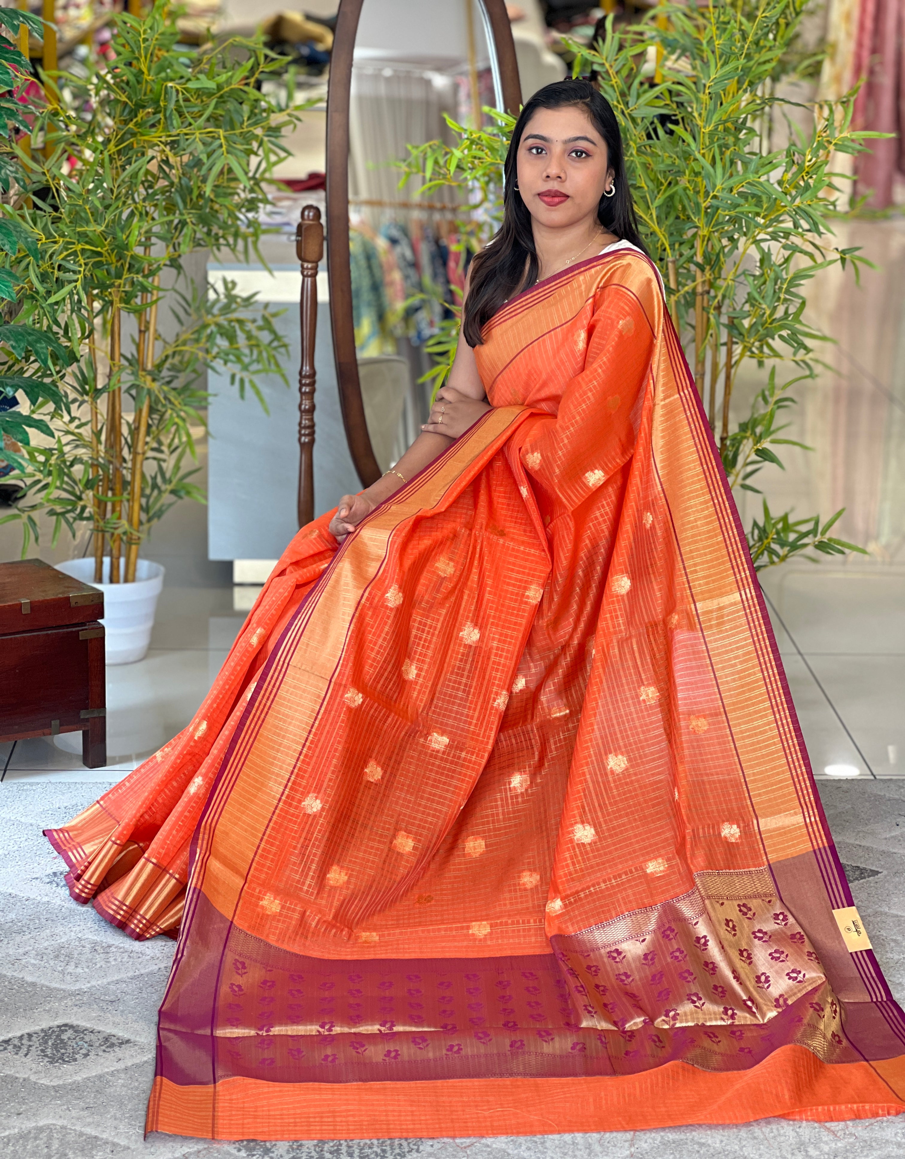 Golden Zari Woven Semi Silk Banarasi Saree | NN486