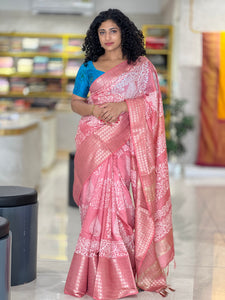 Block Printed Bhagalpuri Linen Saree | SK404