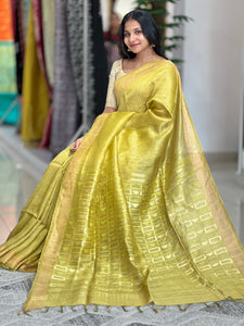 Zari Border Bhagalpuri Linen Saree | AHD414