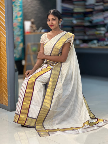 Stripe Weaving Kerala Cotton Set Mundu | GAT262