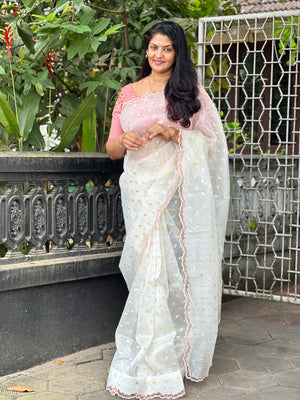 Twine Cutwork Border Detailed Silk Organza Saree | TC363