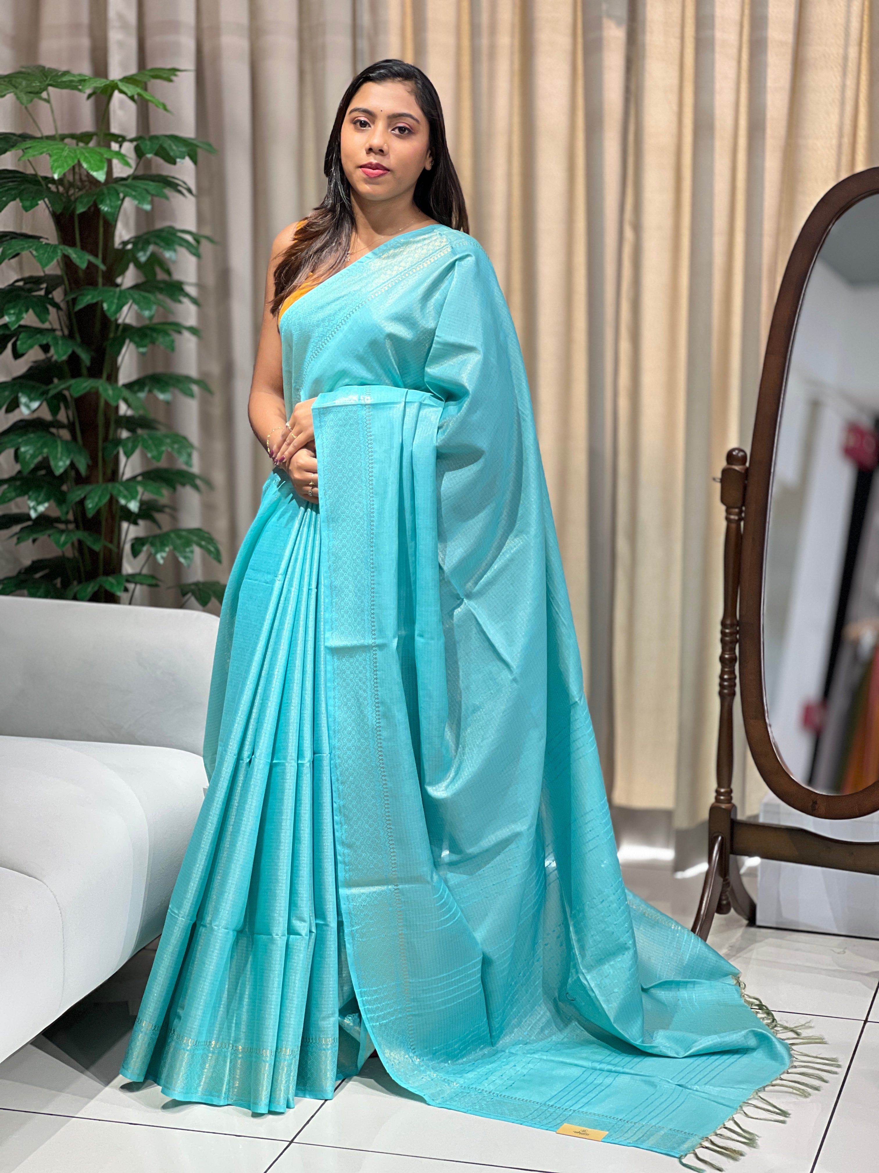 Zari Woven Stripe Patterned Tissue Semi Silk Saree | PF1092