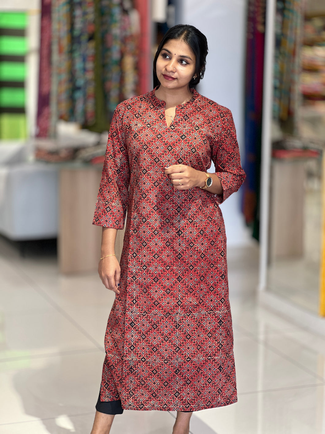 Ajrak Print Detailed Cotton Kurta | DNT228