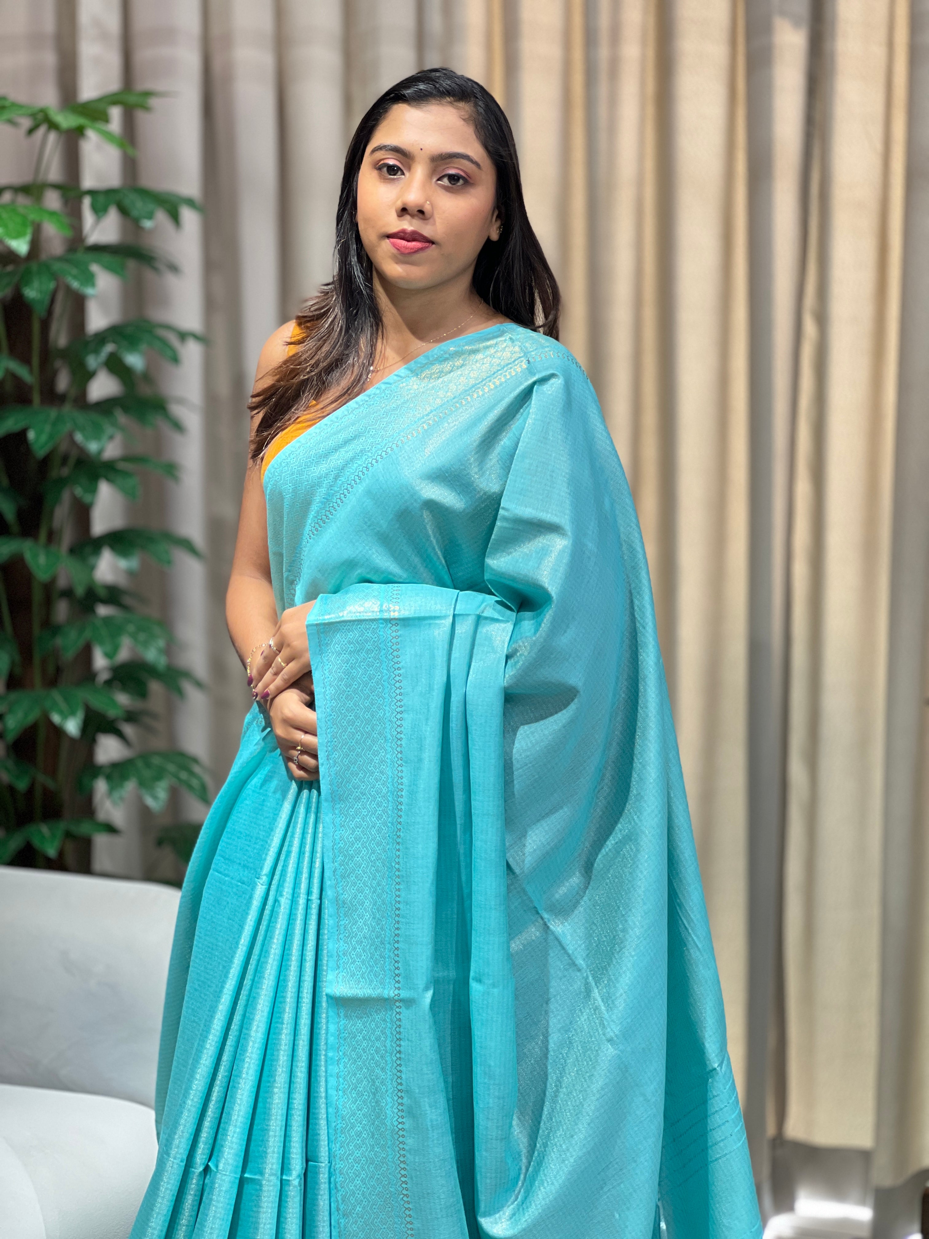 Zari Woven Stripe Patterned Tissue Semi Silk Saree | PF1092