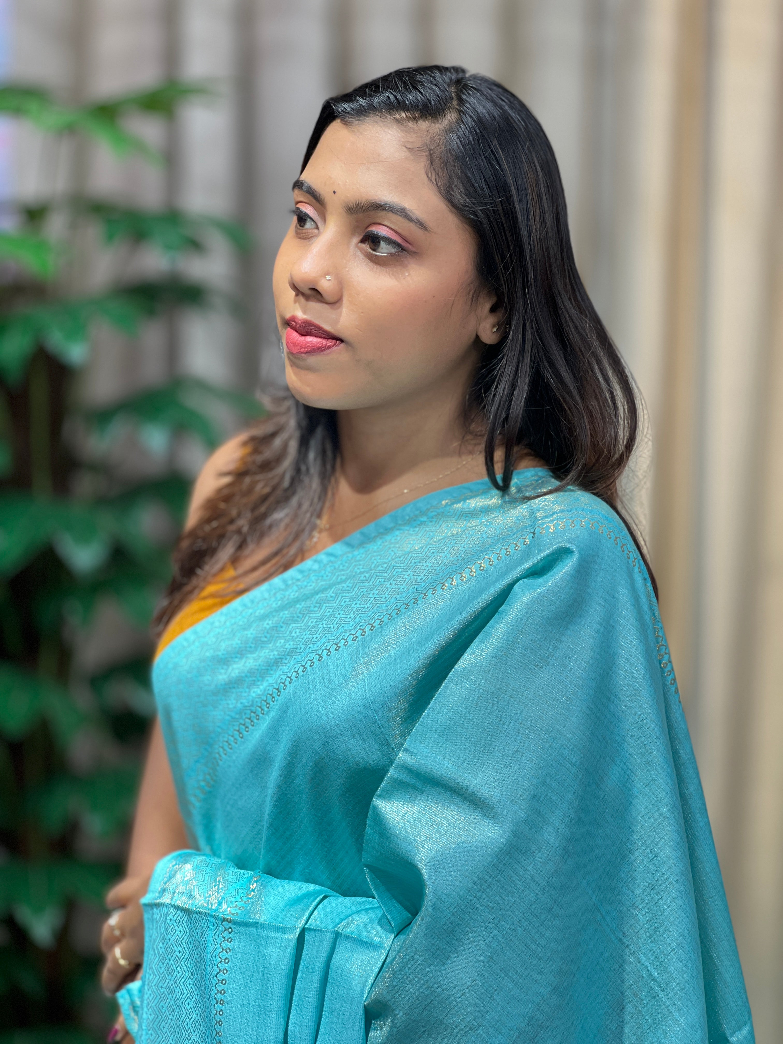 Zari Woven Stripe Patterned Tissue Semi Silk Saree | PF1092