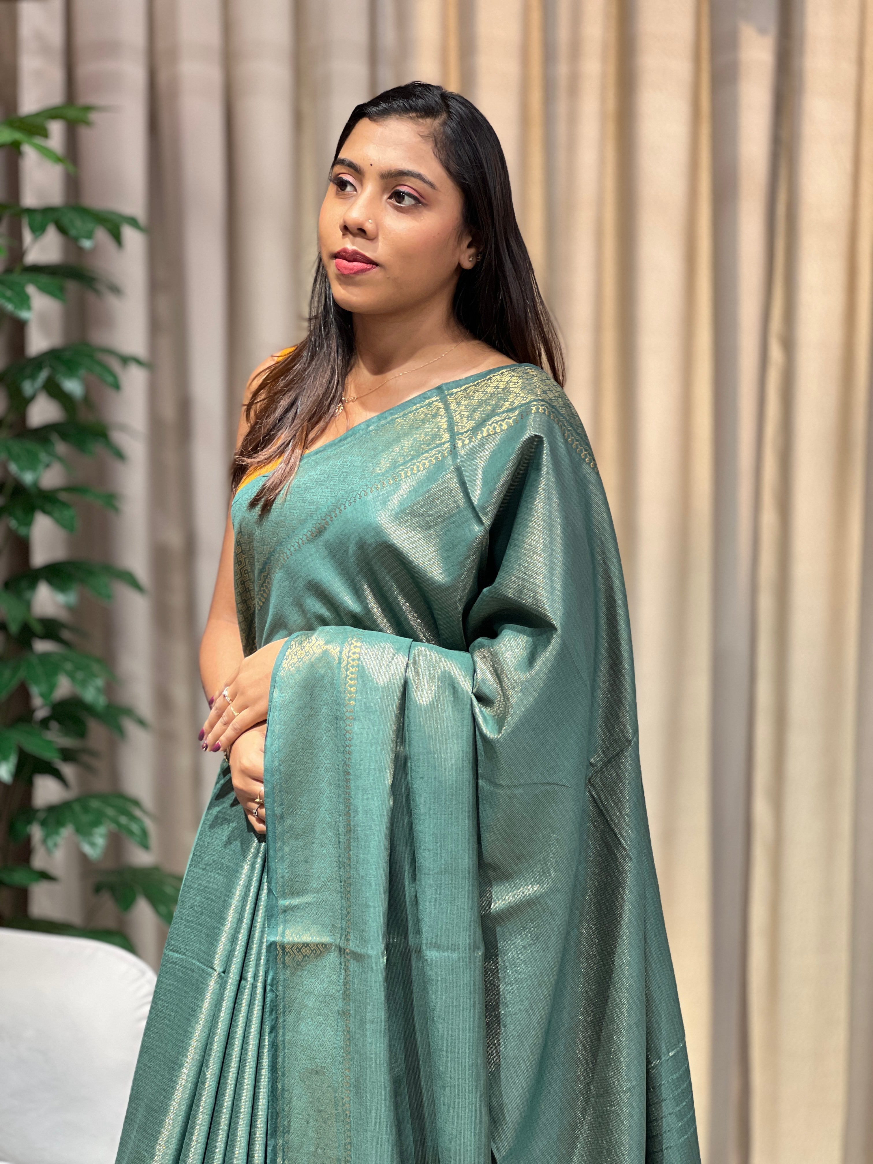 Zari Woven Stripe Patterned Tissue Semi Silk Saree | PF1094