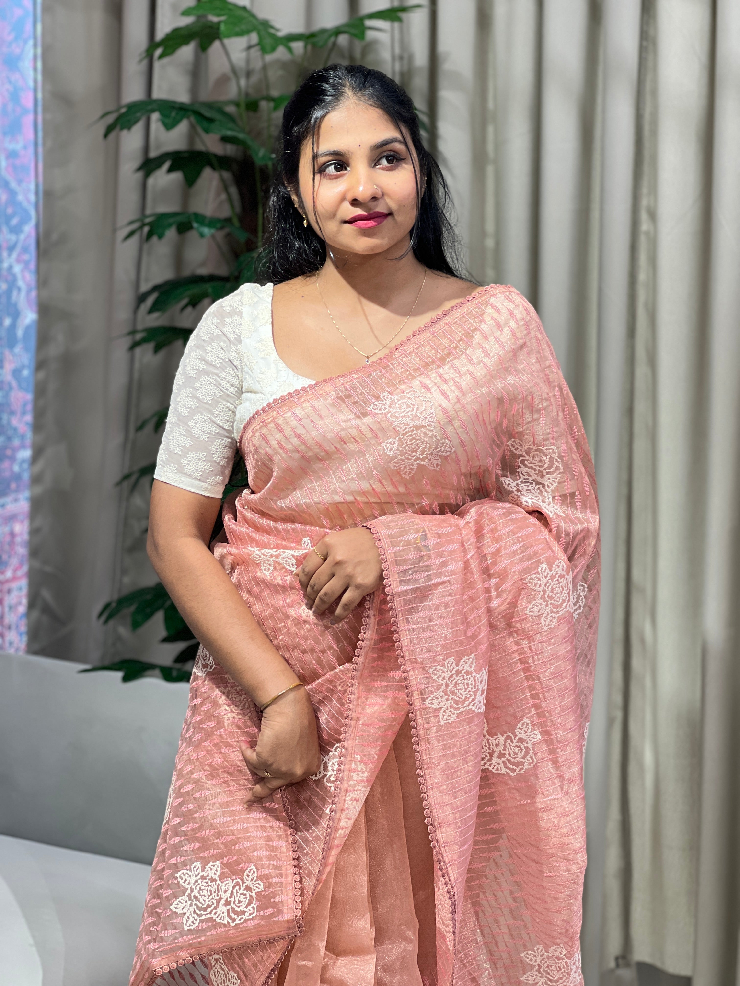 Floral Machine Embroidery Detailed Organza Saree | BLD1604