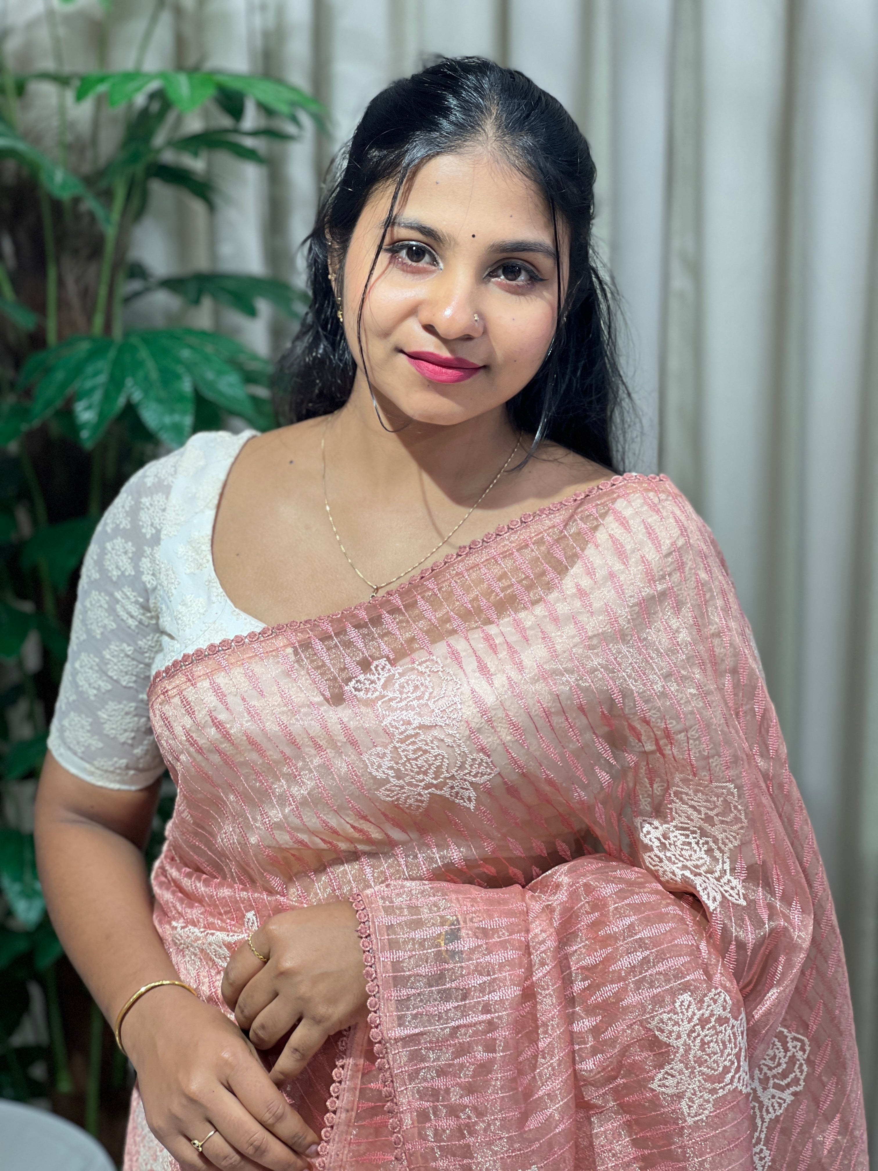 Floral Machine Embroidery Detailed Organza Saree | BLD1604