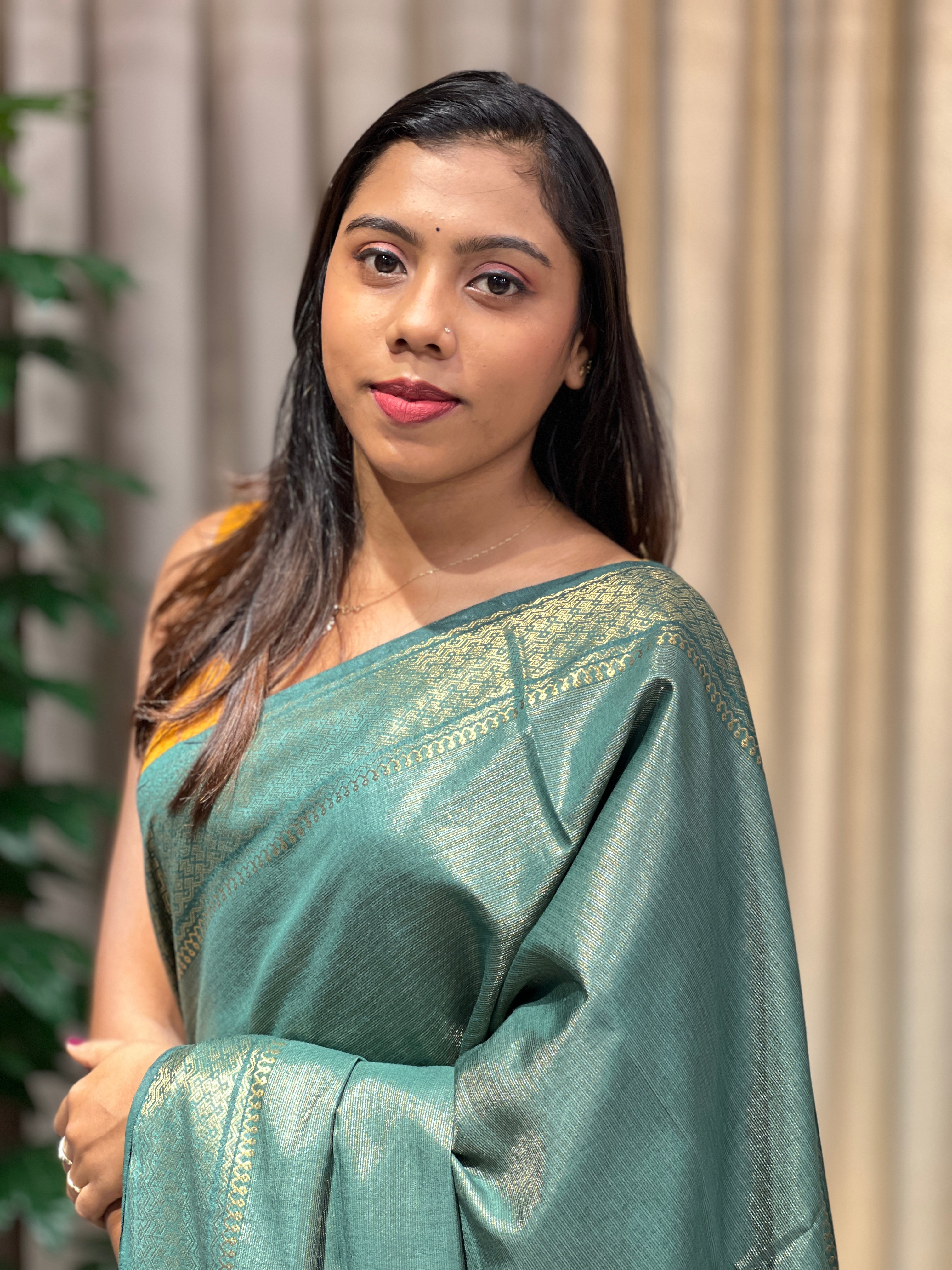 Zari Woven Stripe Patterned Tissue Semi Silk Saree | PF1094