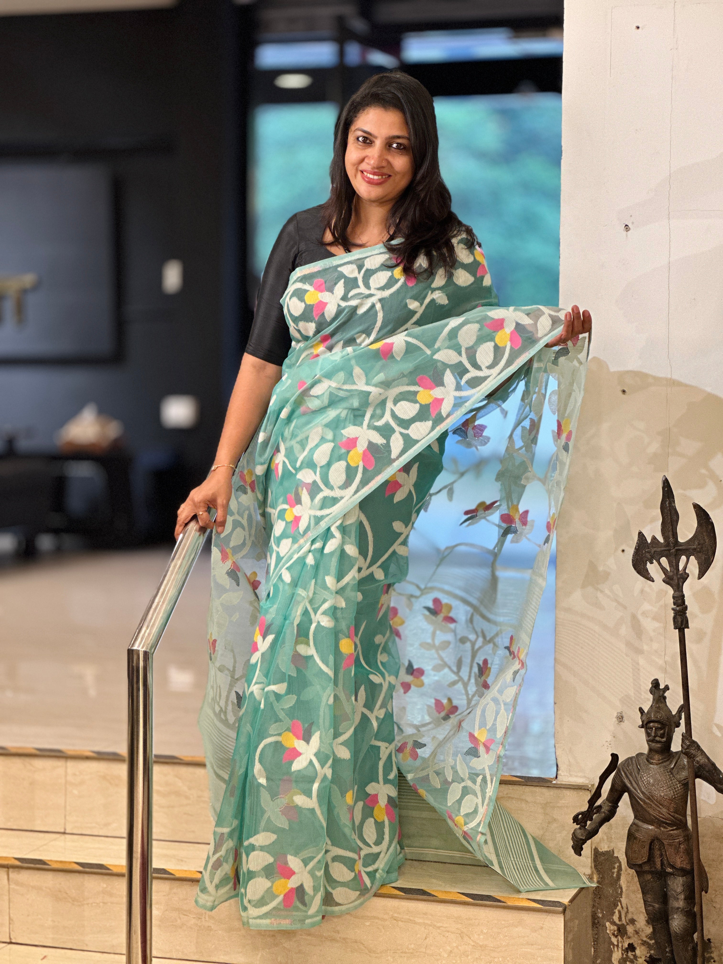 Fully Jamdani Woven Mercerized Cotton Saree (Without Blouse) | AYD191