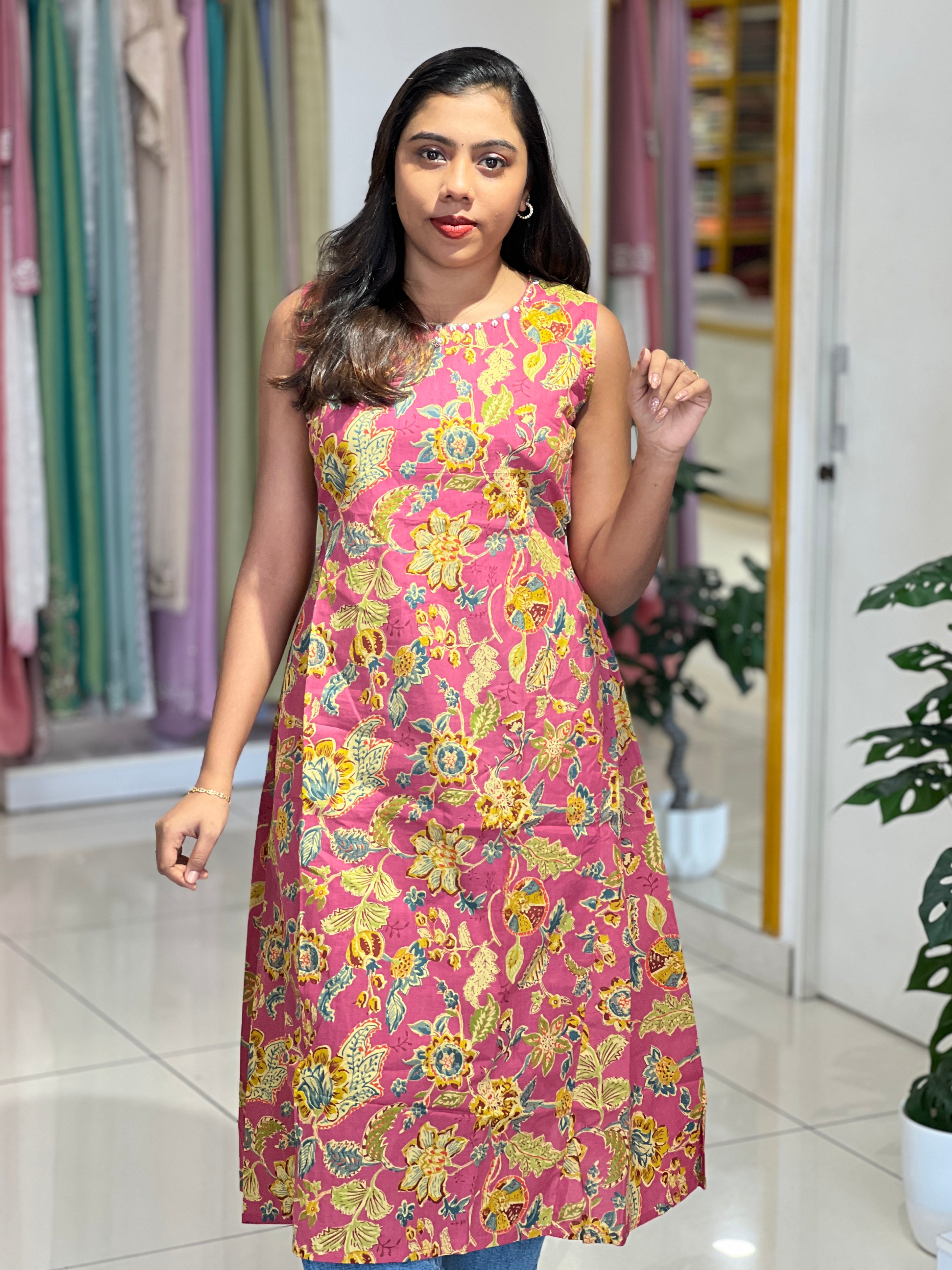 Multicolour Floral Print cotton Aline Kurta |DVC132