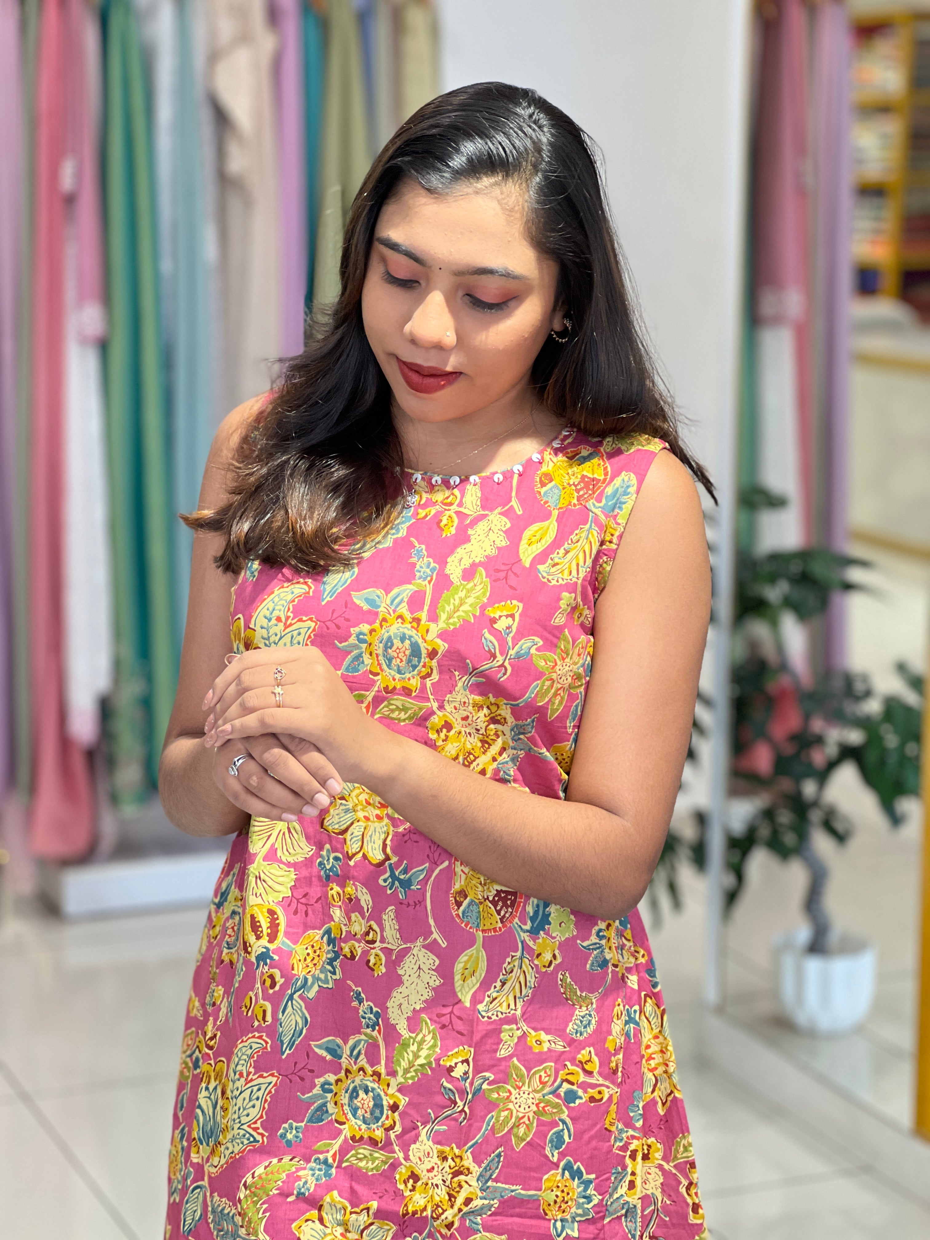 Multicolour Floral Print cotton Aline Kurta |DVC132