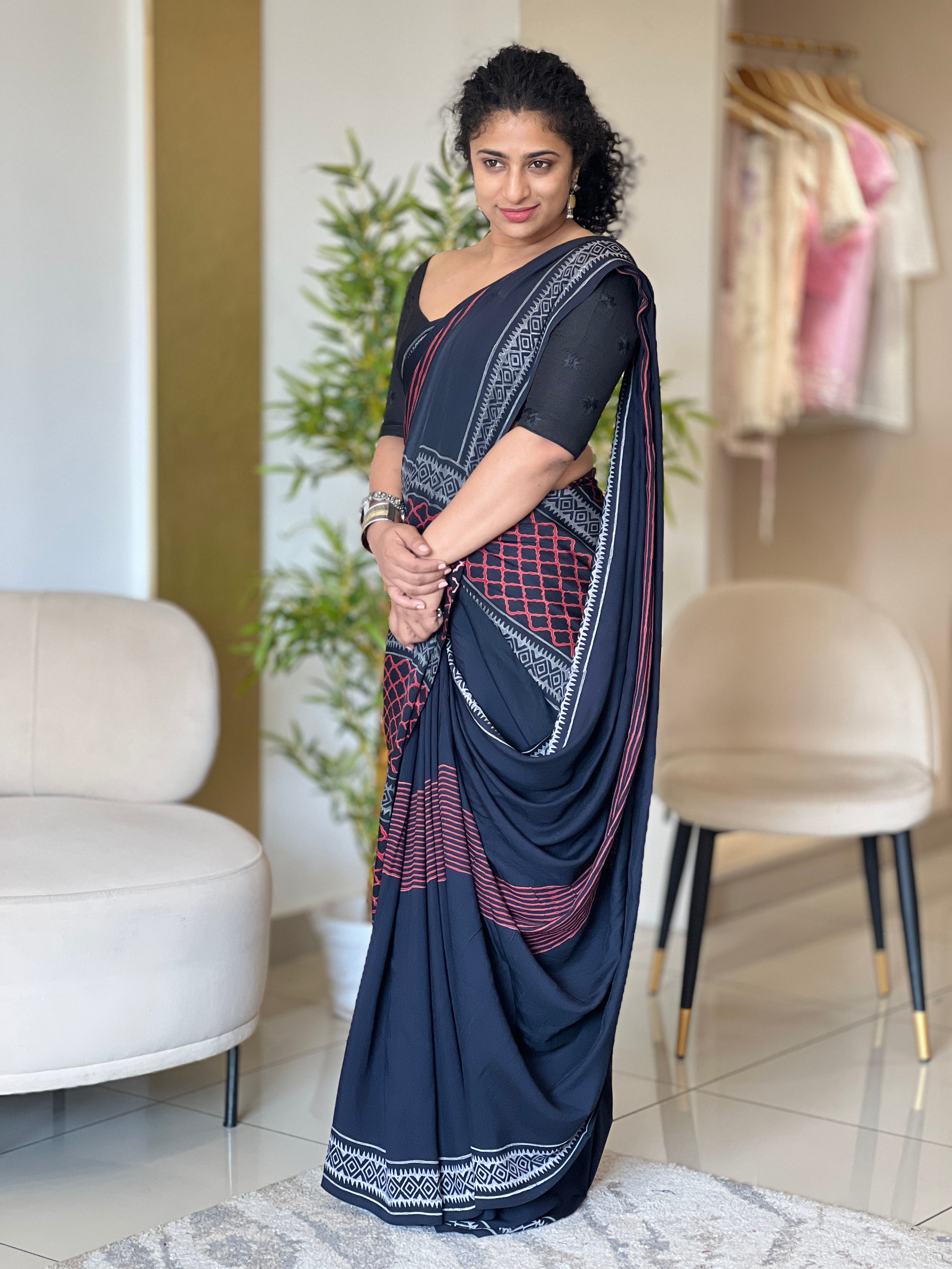 Block Printed Modal Silk Saree | JKL534