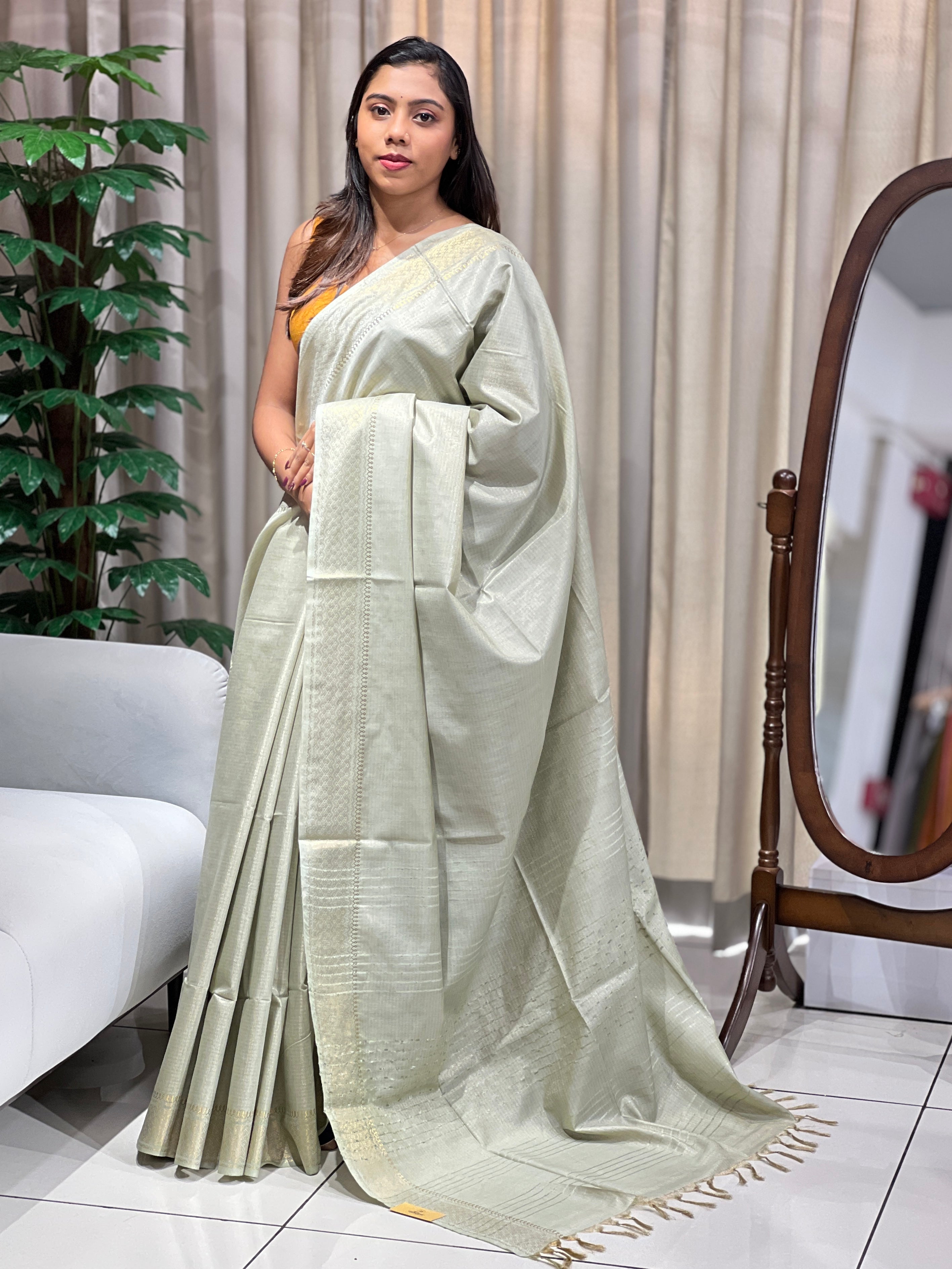 Zari Woven Stripe Patterned Tissue Semi Silk Saree | PF1096