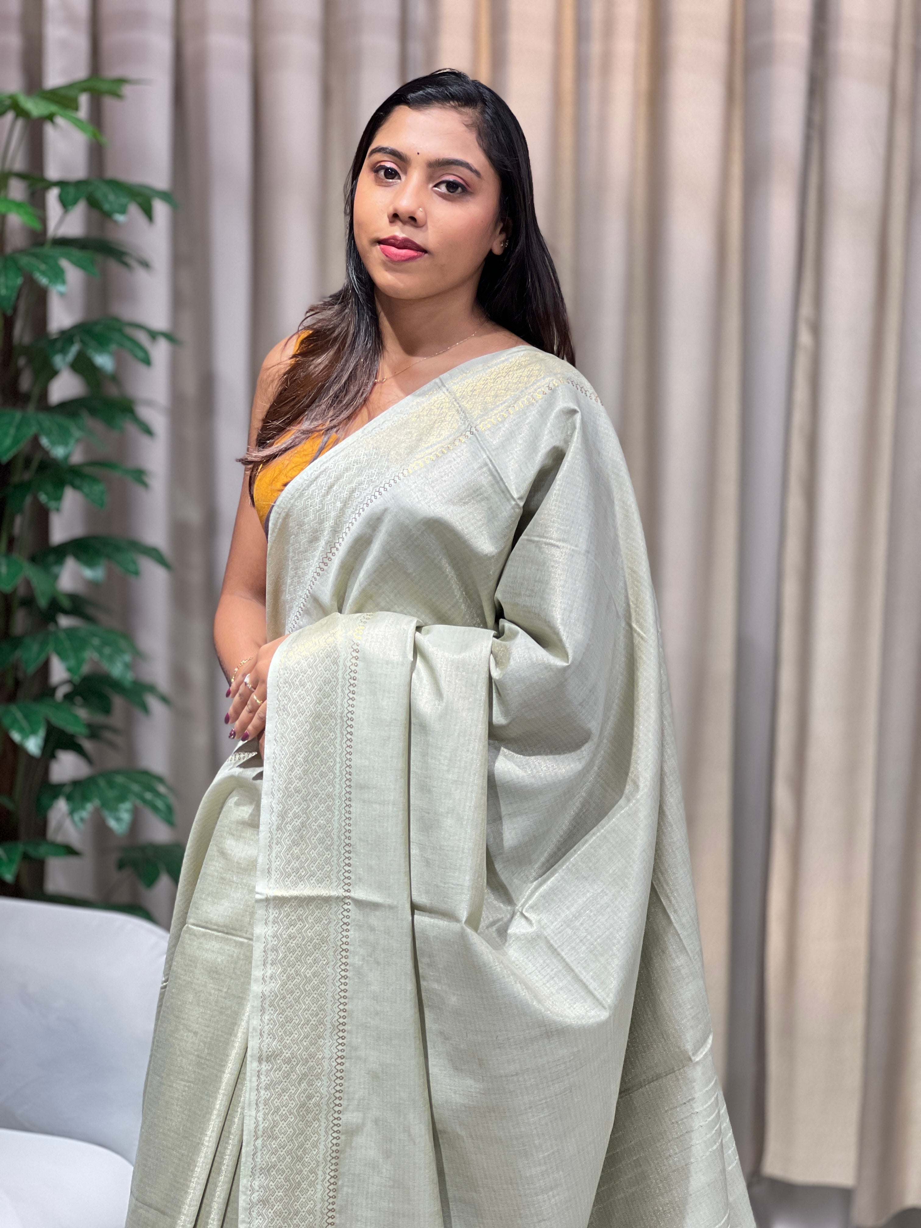 Zari Woven Stripe Patterned Tissue Semi Silk Saree | PF1096