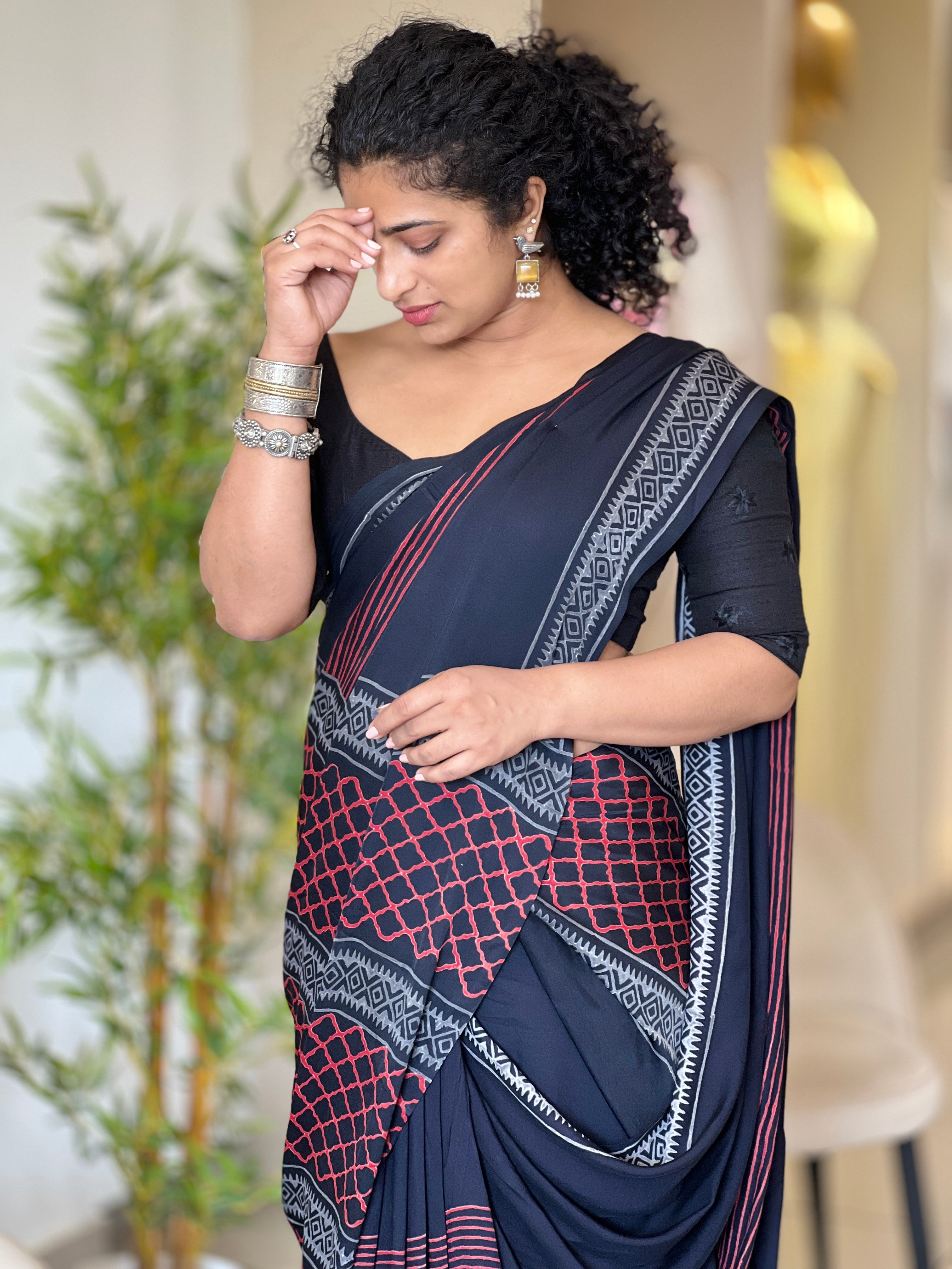 Block Printed Modal Silk Saree | JKL534