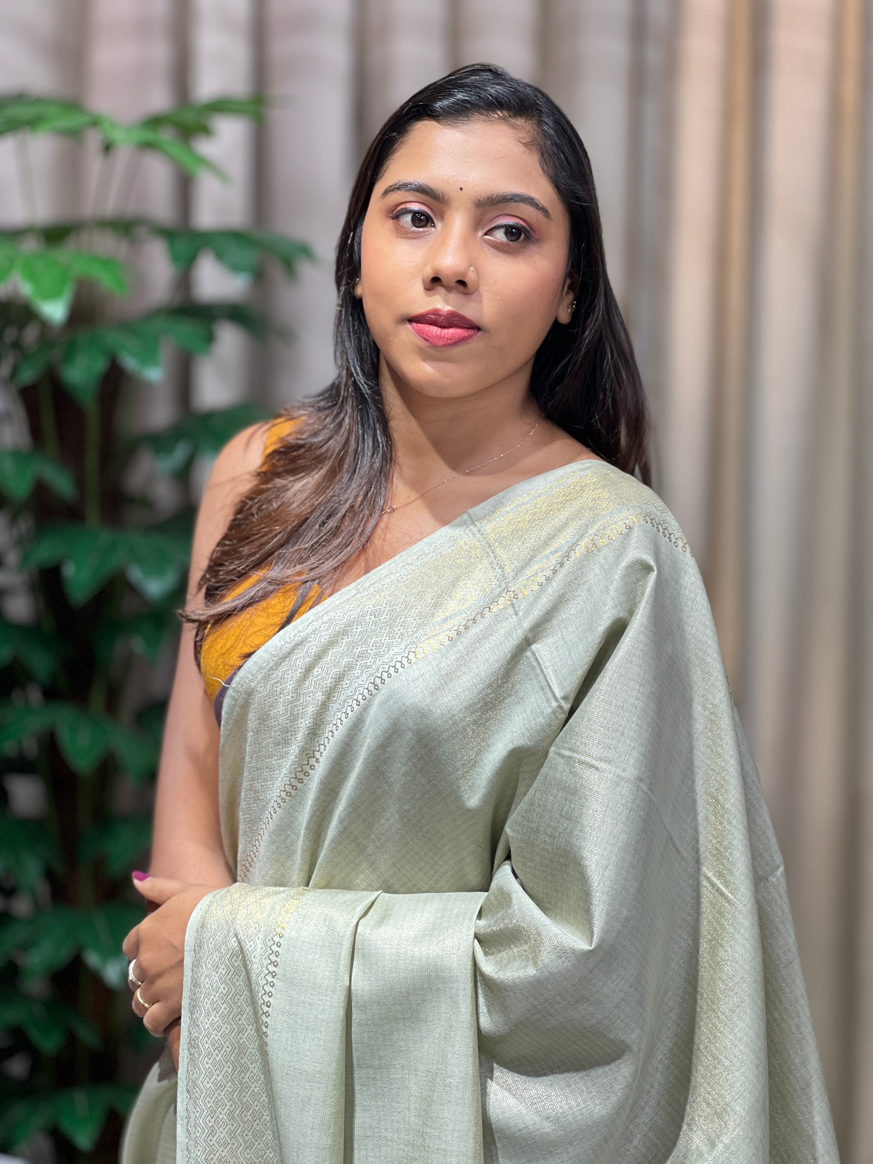 Zari Woven Stripe Patterned Tissue Semi Silk Saree | PF1096