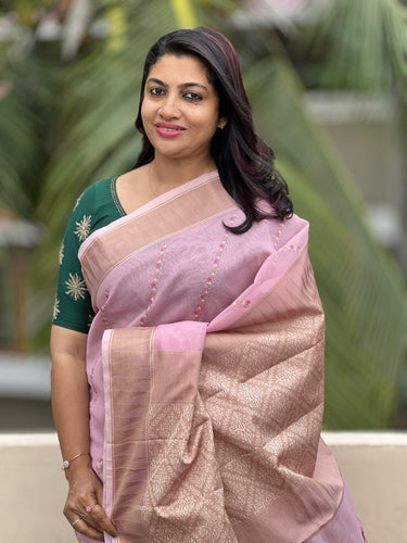 Temple Border Design Check Organza Saree | RR181