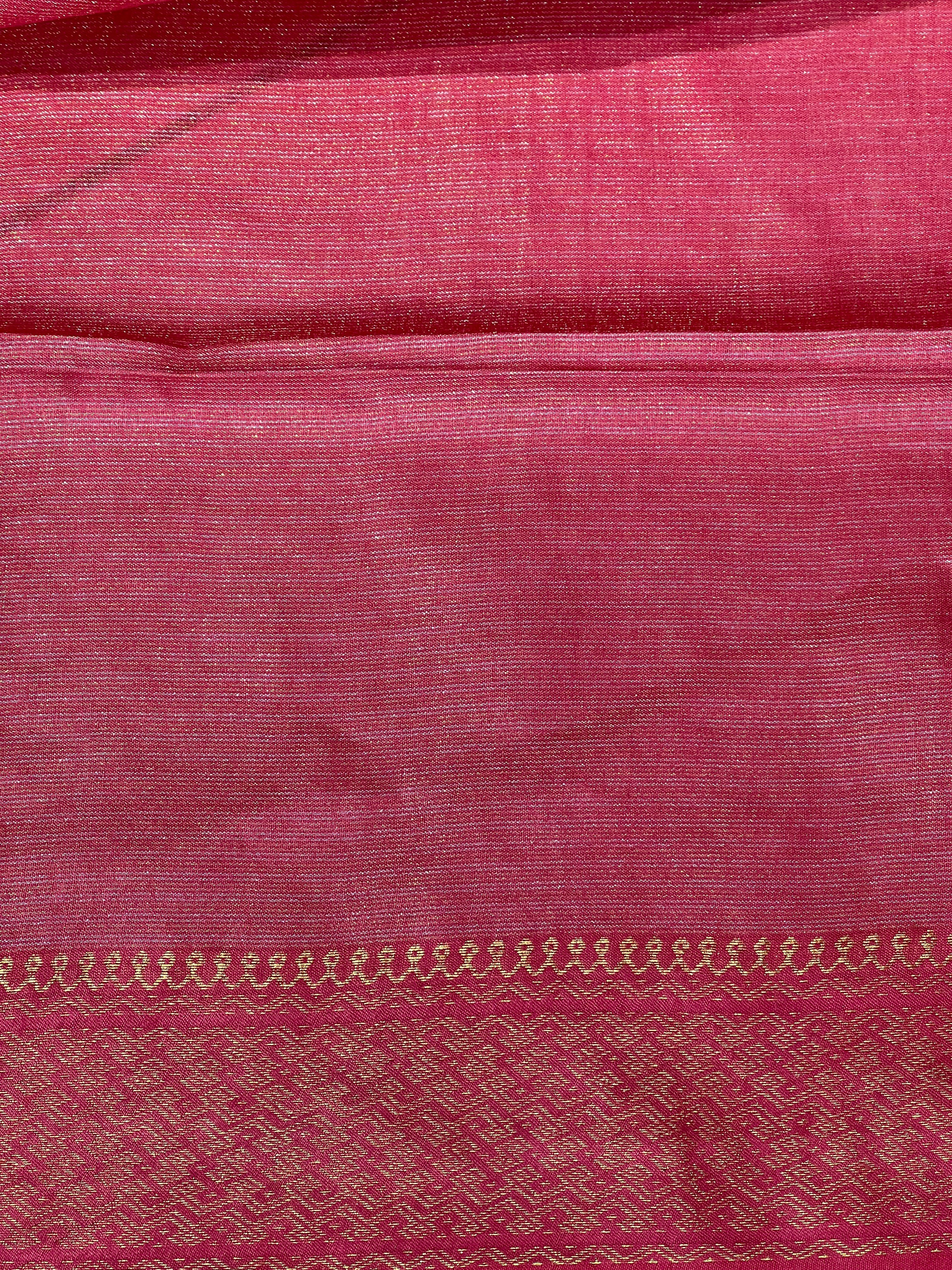 Zari Woven Stripe Patterned Tissue Semi Silk Saree | PF1095