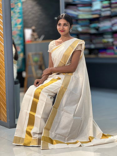 Stripe Weaving Kerala Cotton Set Mundu | GAT252