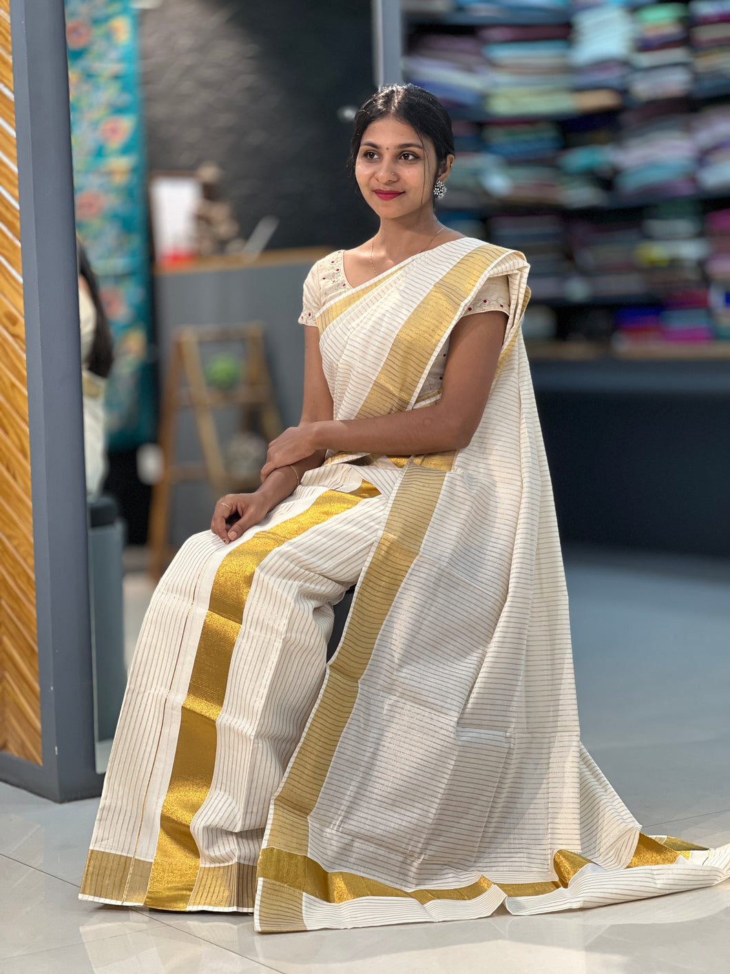 Stripe Weaving Kerala Cotton Set Mundu | GAT252