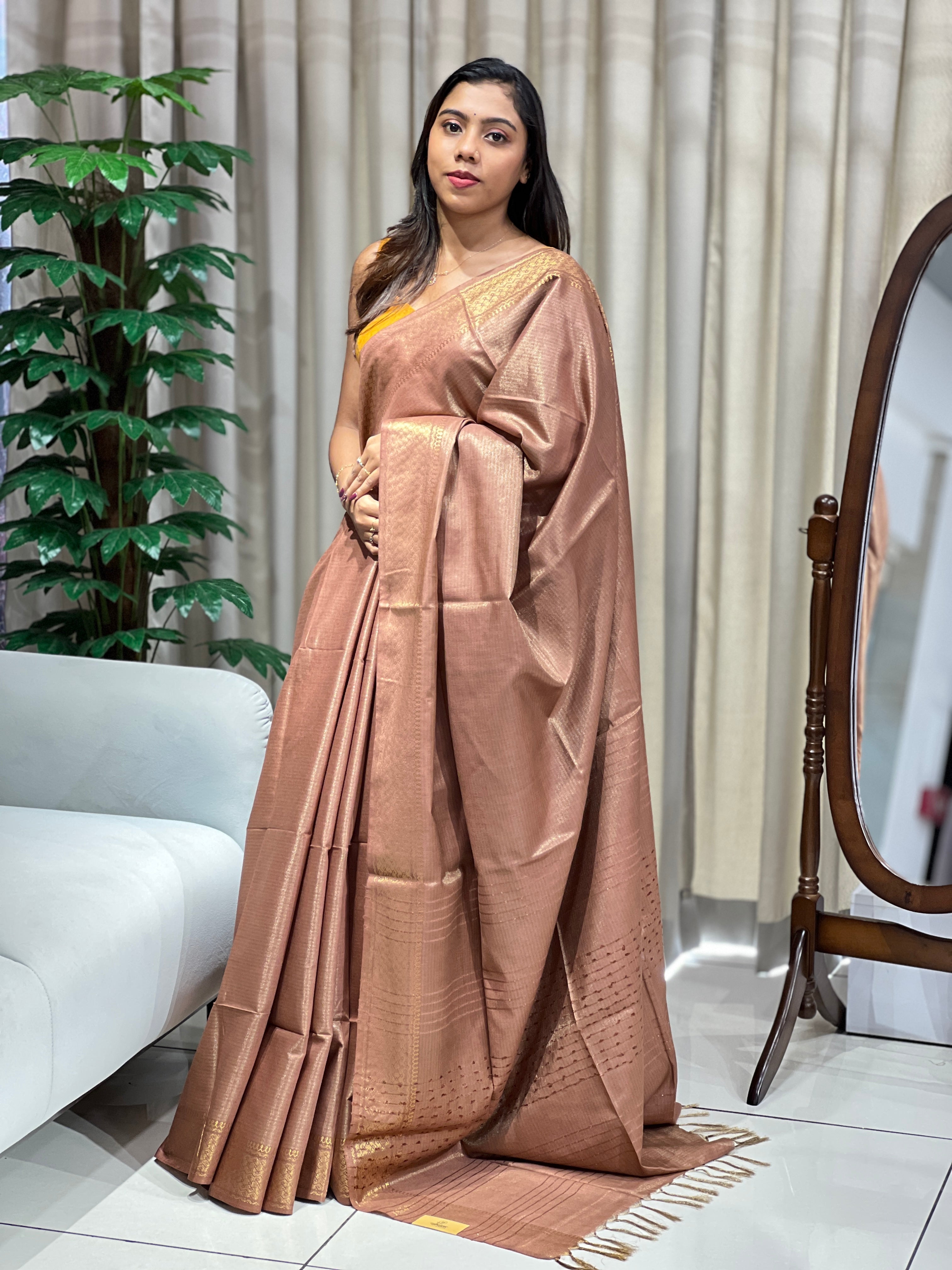 Zari Woven Stripe Patterned Tissue Semi Silk Saree | PF1093