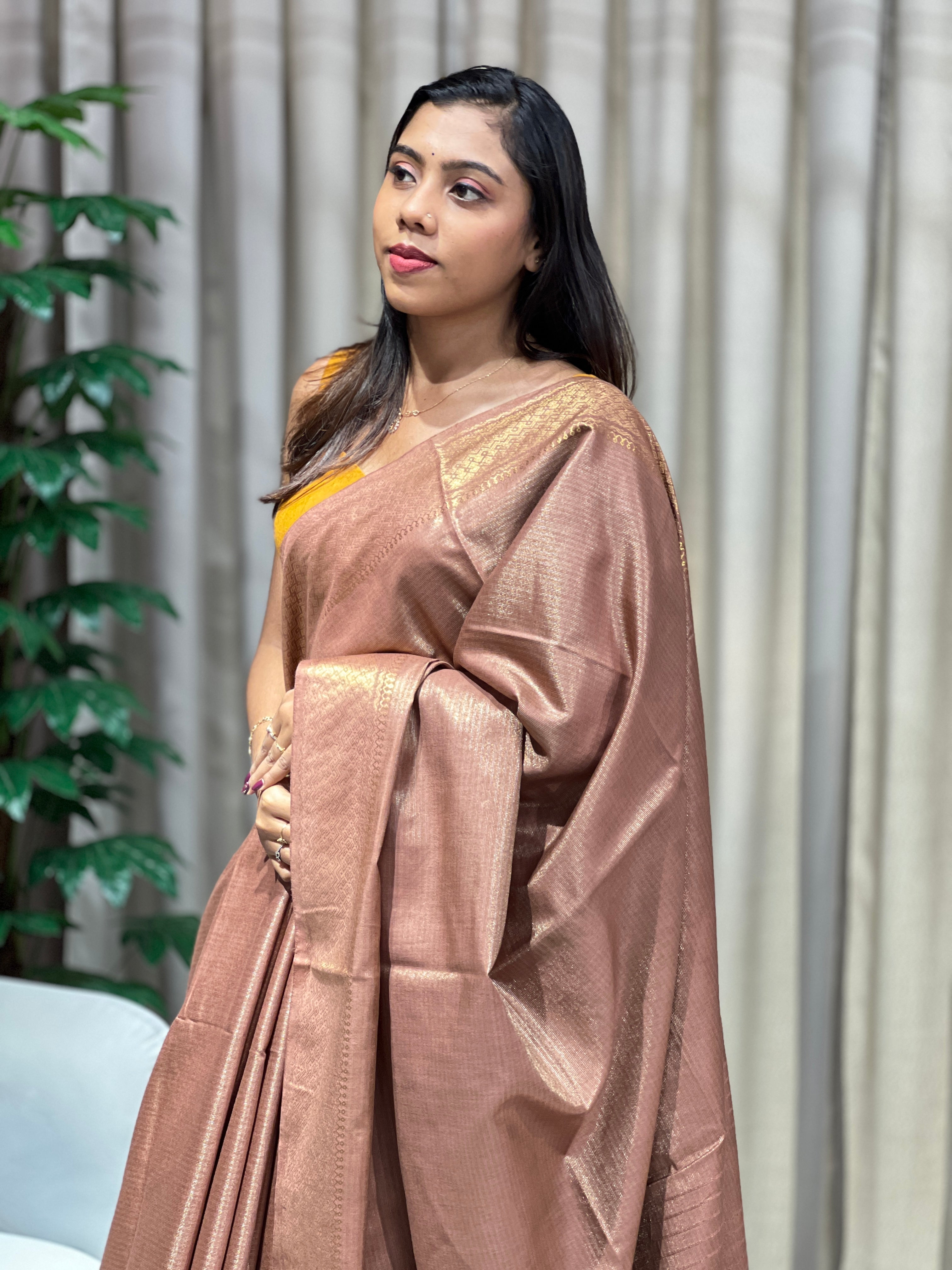 Zari Woven Stripe Patterned Tissue Semi Silk Saree | PF1093