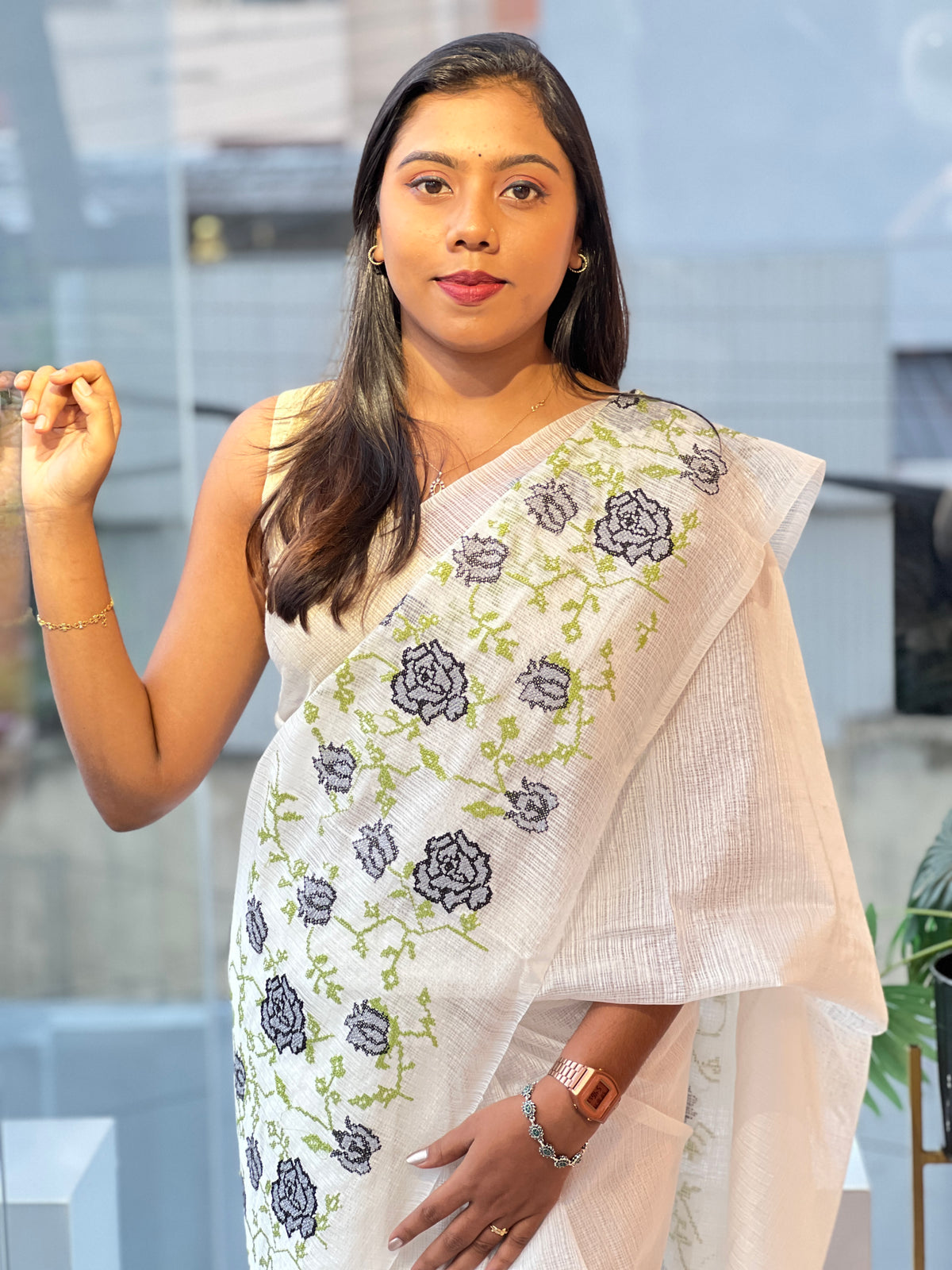 Cross Stitch Embroidery Kota Saree | NHH244