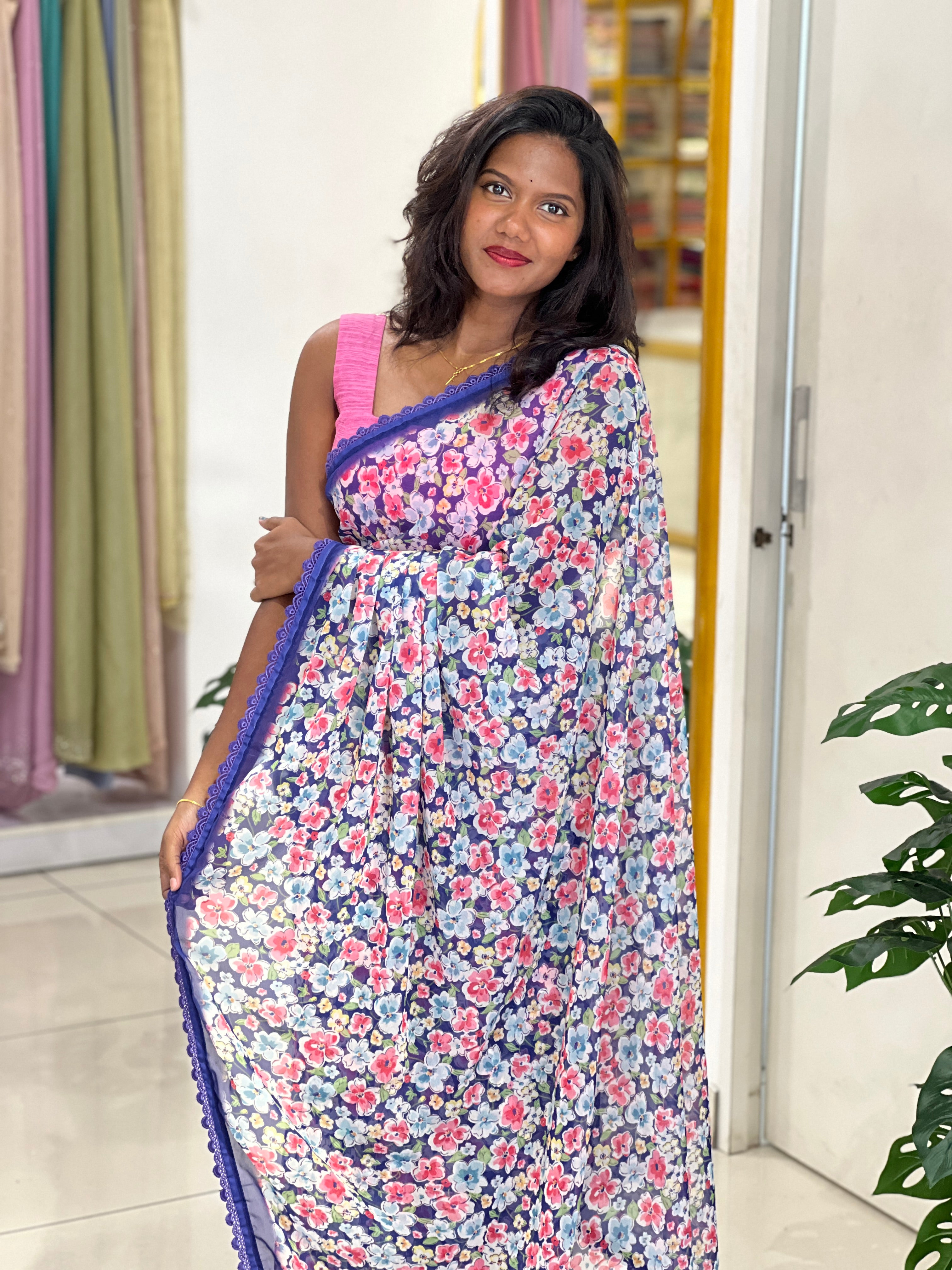 Digital Floral Printed Georgette Saree |HT454
