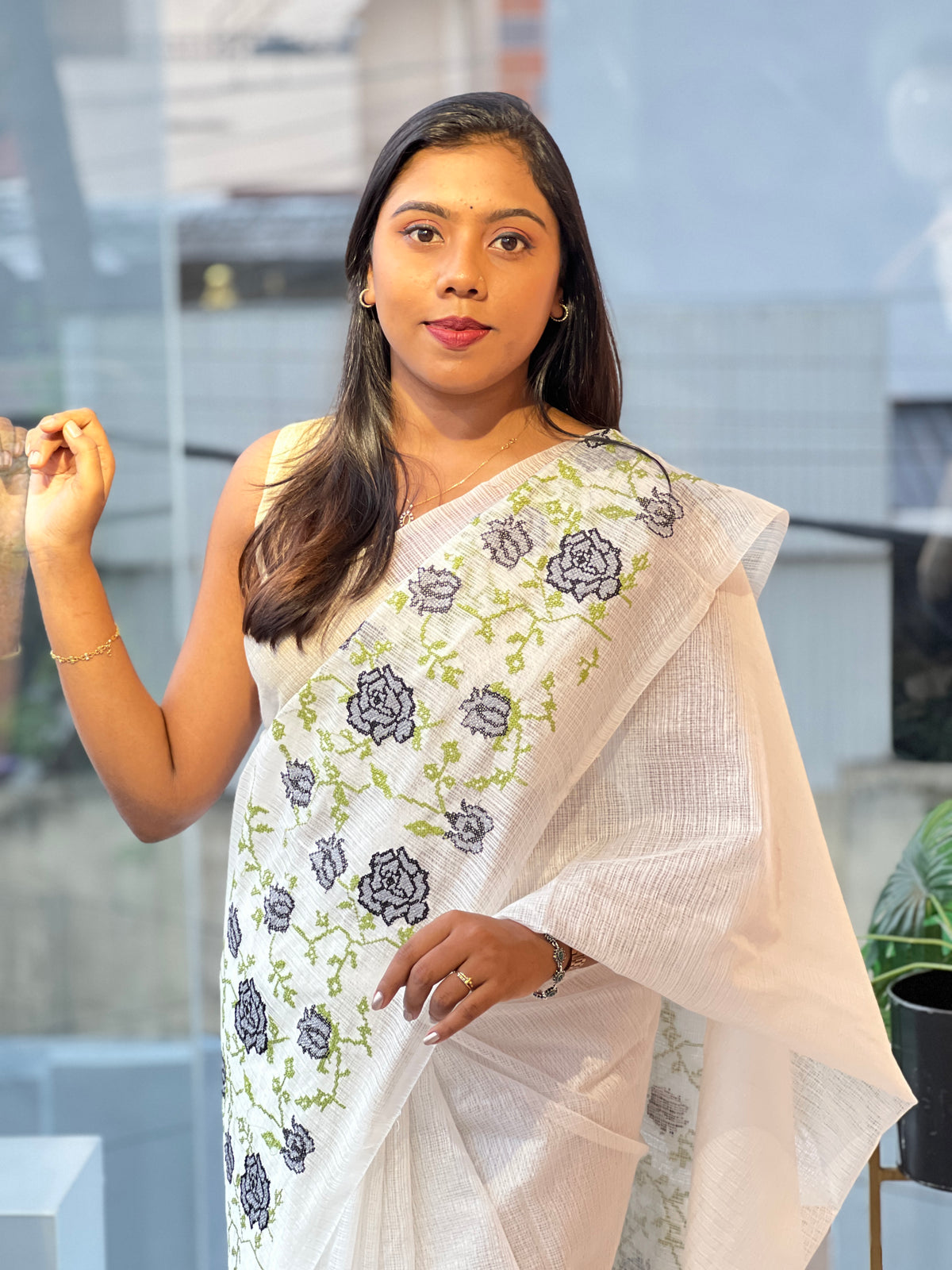 Cross Stitch Embroidery Kota Saree | NHH244