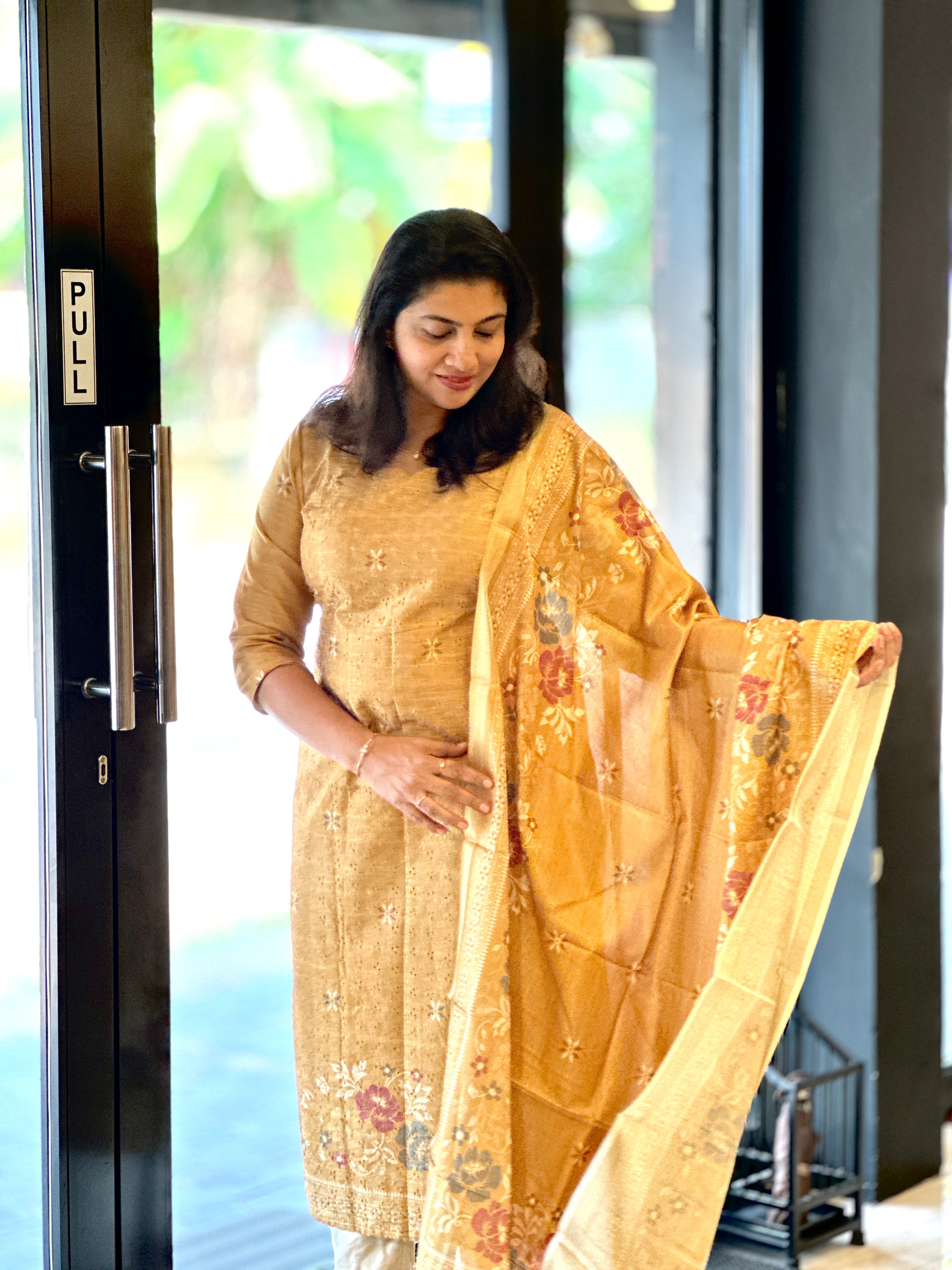 Hakoba & Floral Digital Printed Semi Tussar Salwar Set (Without Bottom) | SSN417